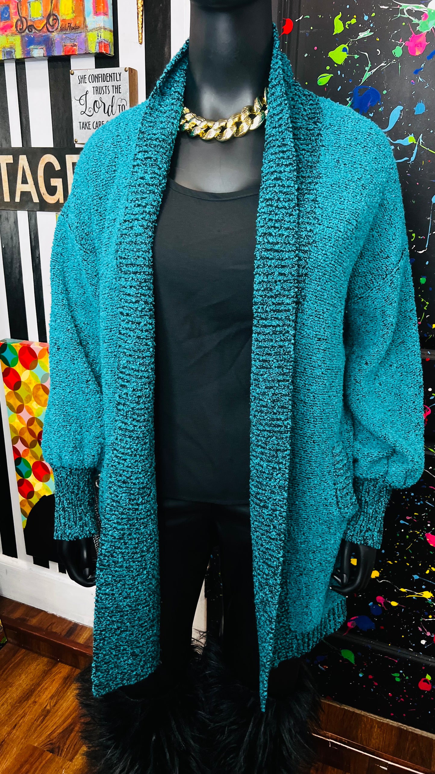 Vintage Comfy Cardigan - Teal (OS)