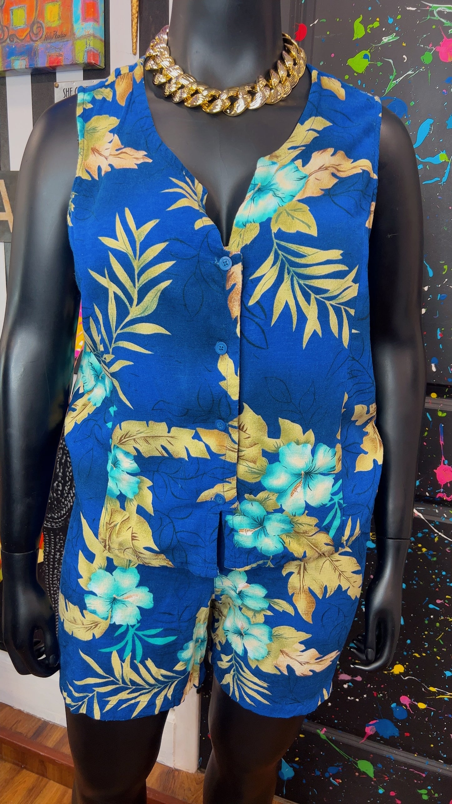 Vintage Floral Blue Shorts Set (16)