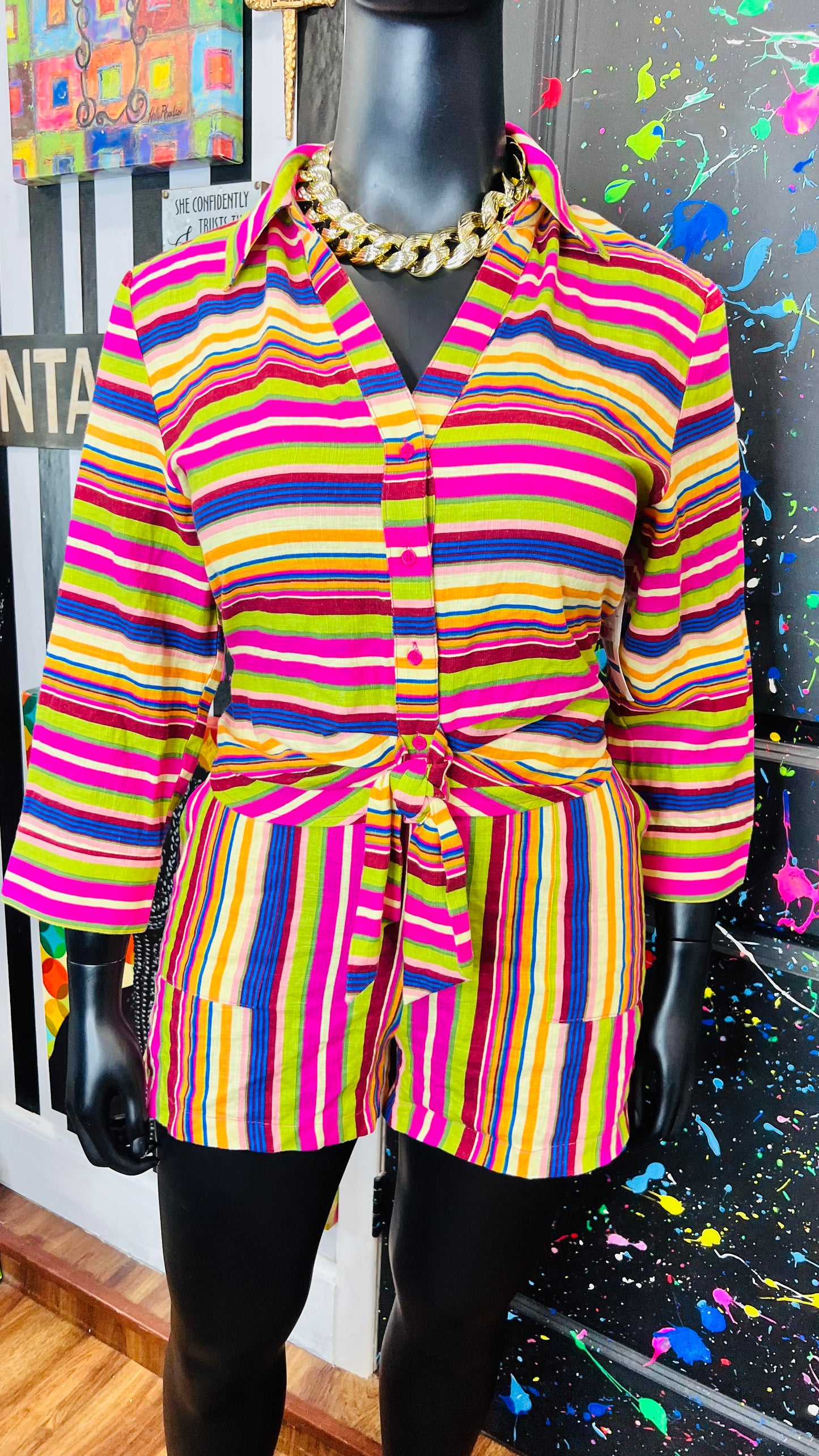 New w/Tags Striped Linen Set (14)