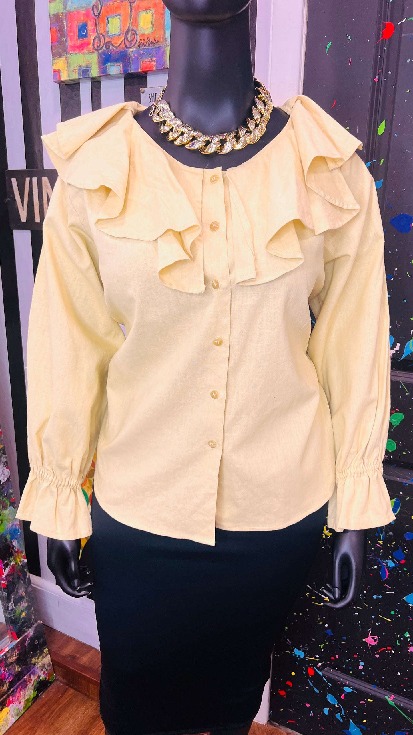 Vintage Pastel Yellow Blouse (22)
