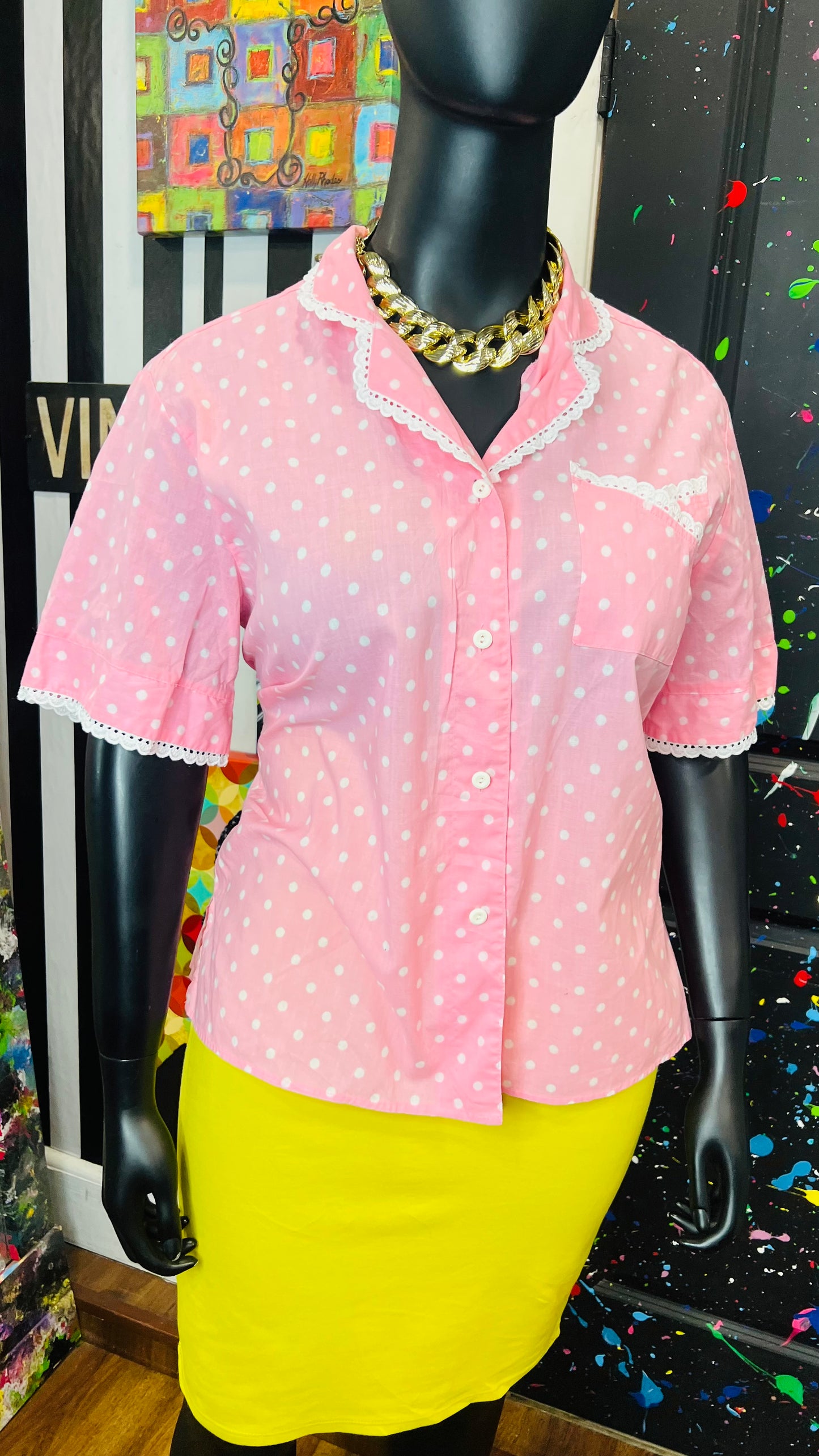 Vintage Lace & Polk Dot Blouse (18)