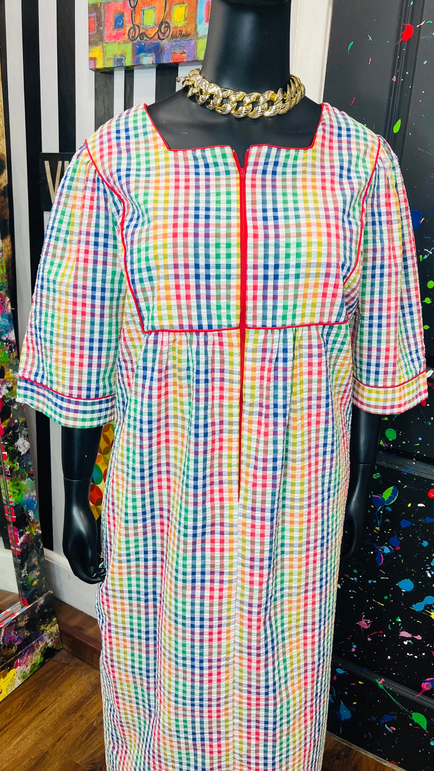 Vintage Rainbow Checkered Dress (22)