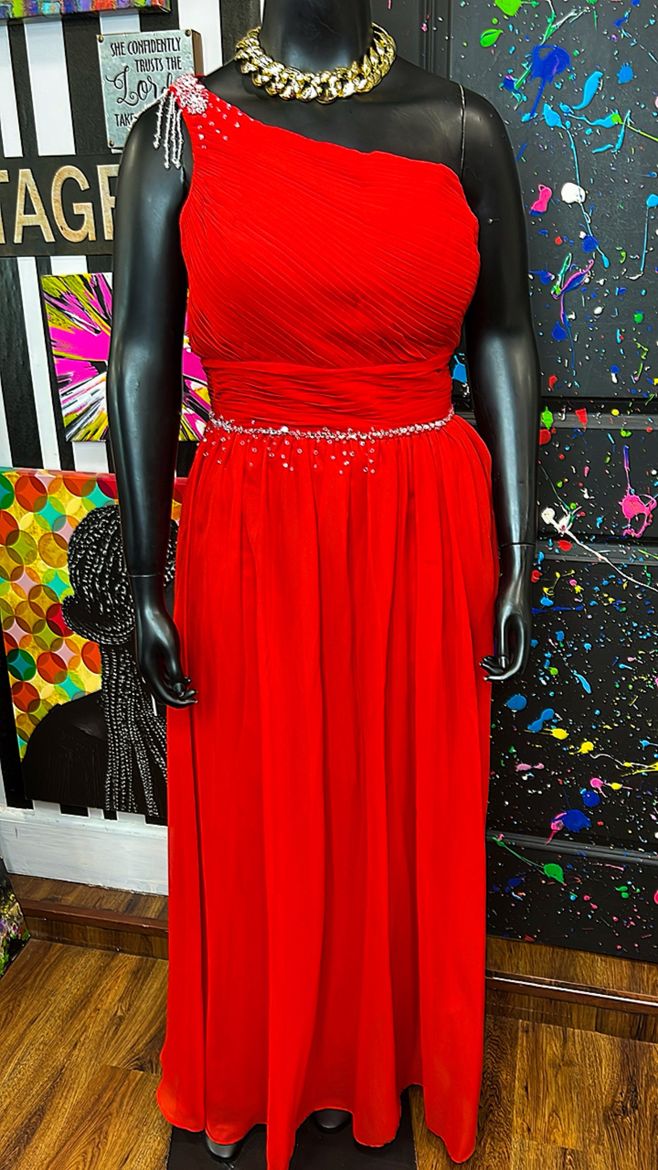 Jewel Red One Shoulder Formal Dress (14)