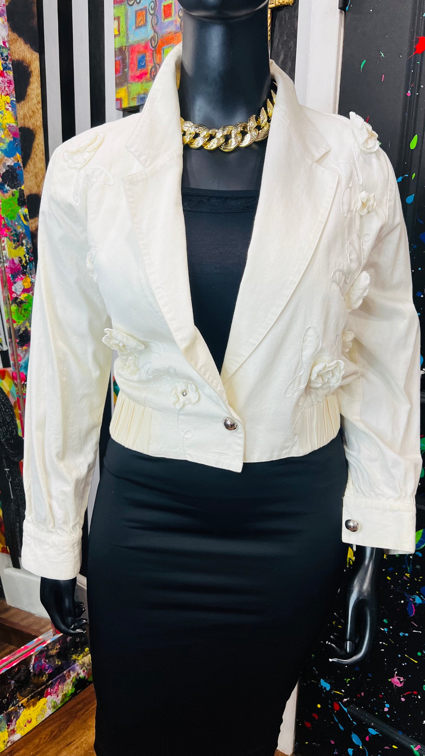 Vintage Crème Cropped Floral Jacket (12/14)