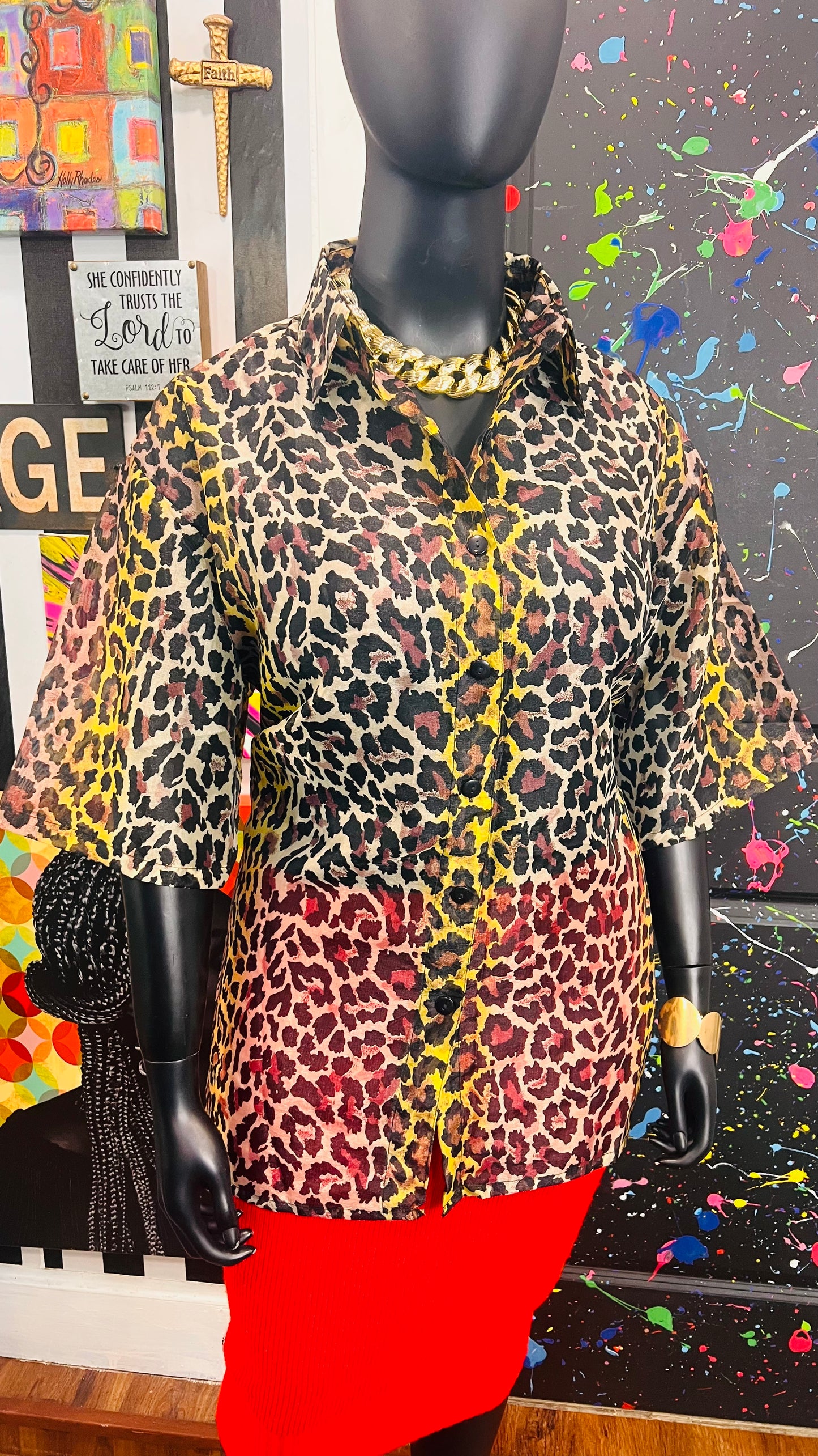 Vintage Deadstock - New w/Tags Sheer Animal Print Blouse (22)