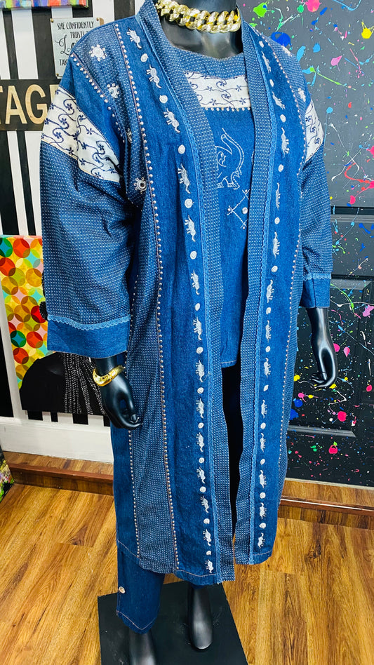 Vintage Denim Embroidered & Jeweled 3 Piece Pants Set (14)