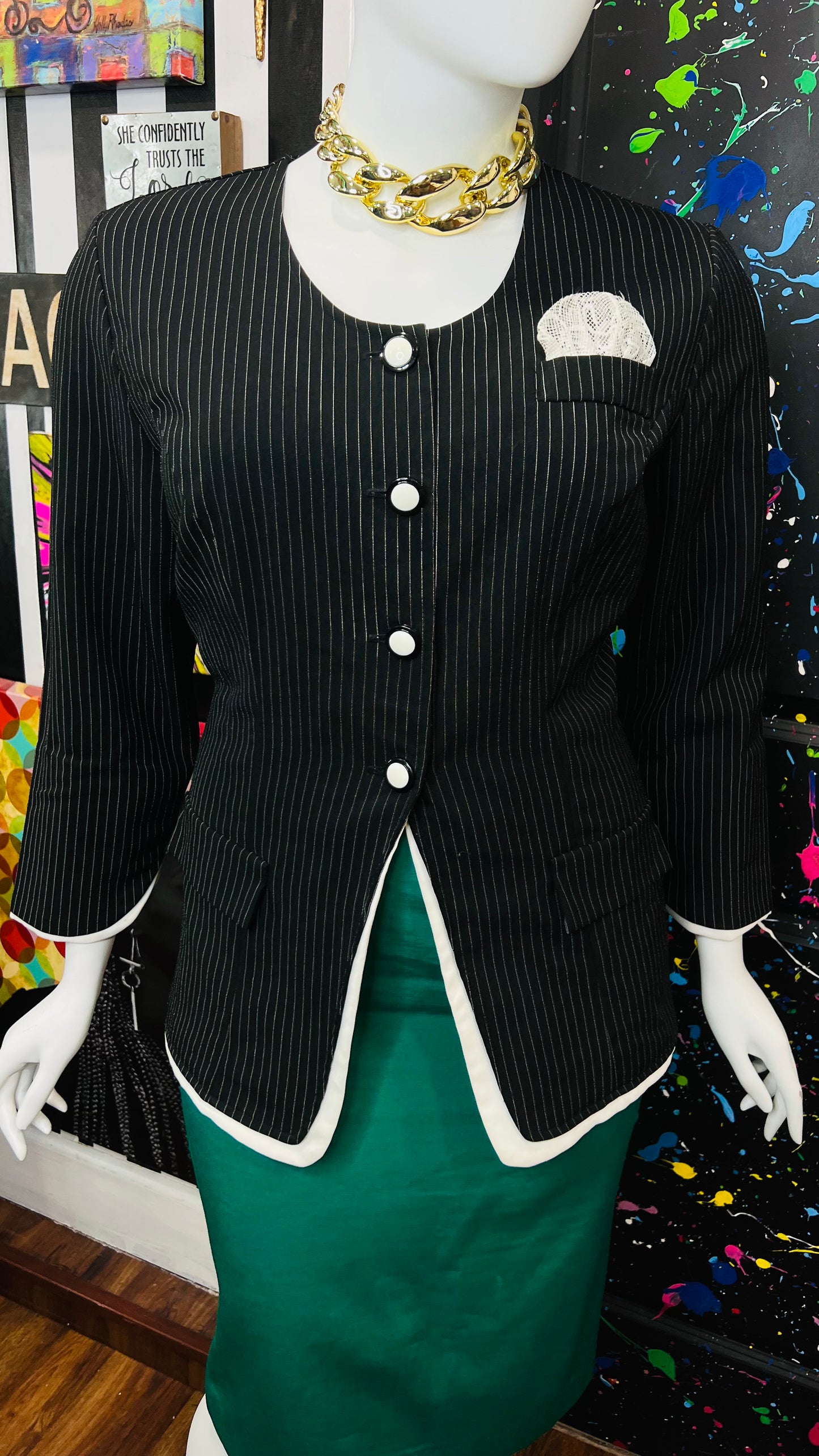 Vintage Pin Striped Black & White Blouse (16)