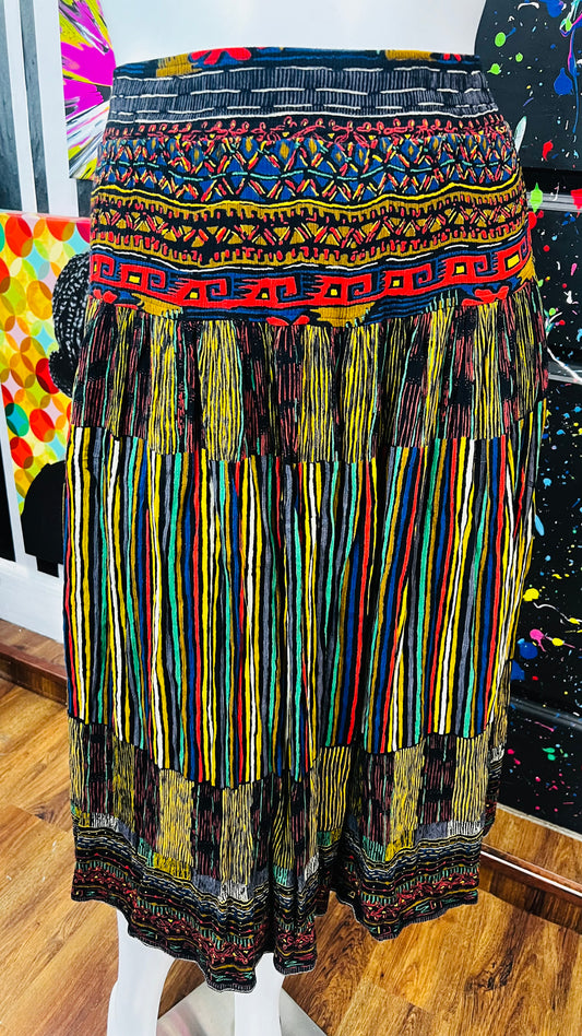 Vintage Rayon Abstract Colorblock Skirt (12/14)