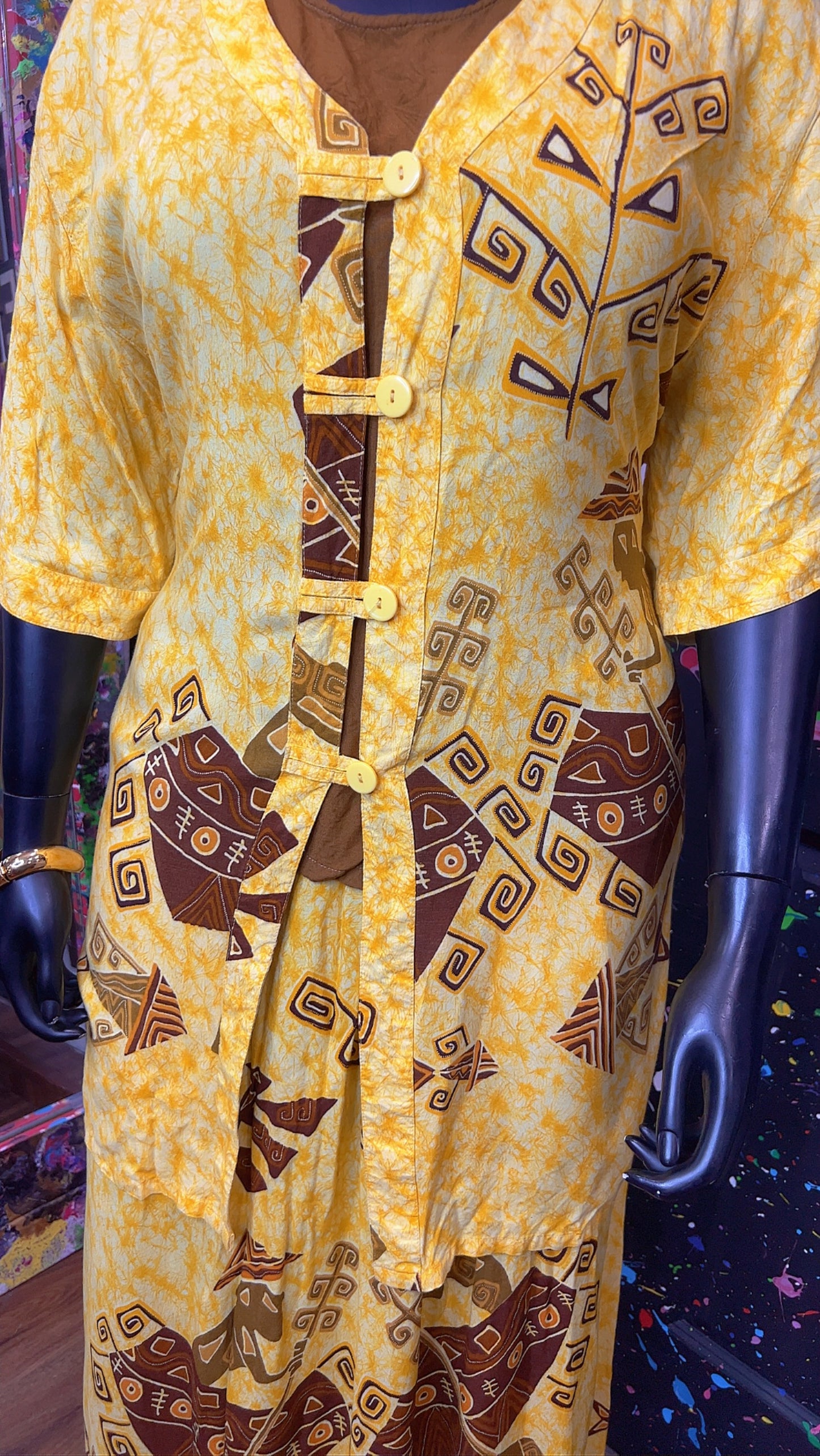 Vintage Rayon Tribal Yellow Skirt Set (18)