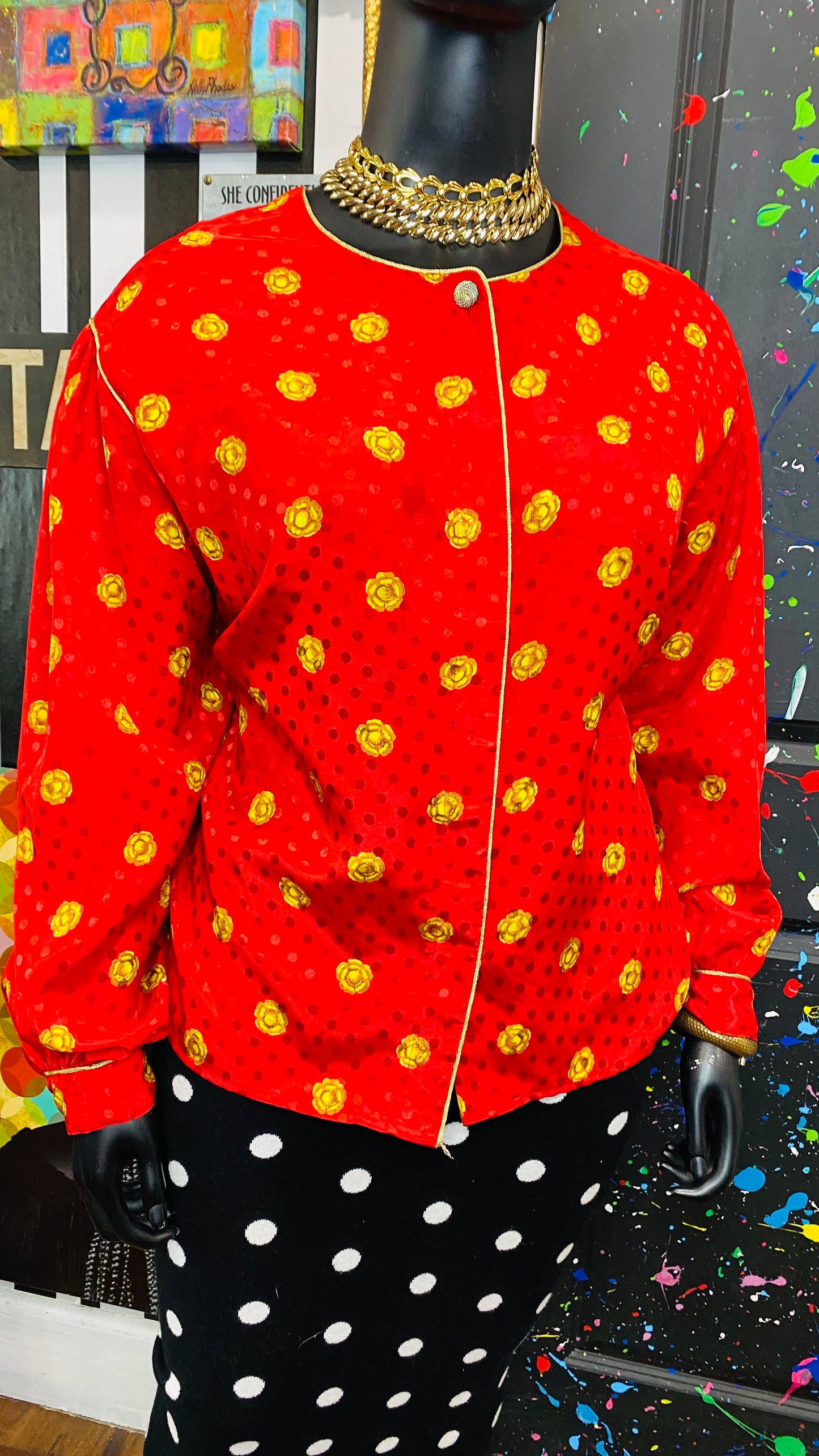 Vintage Gold & Red Blouse (32W)