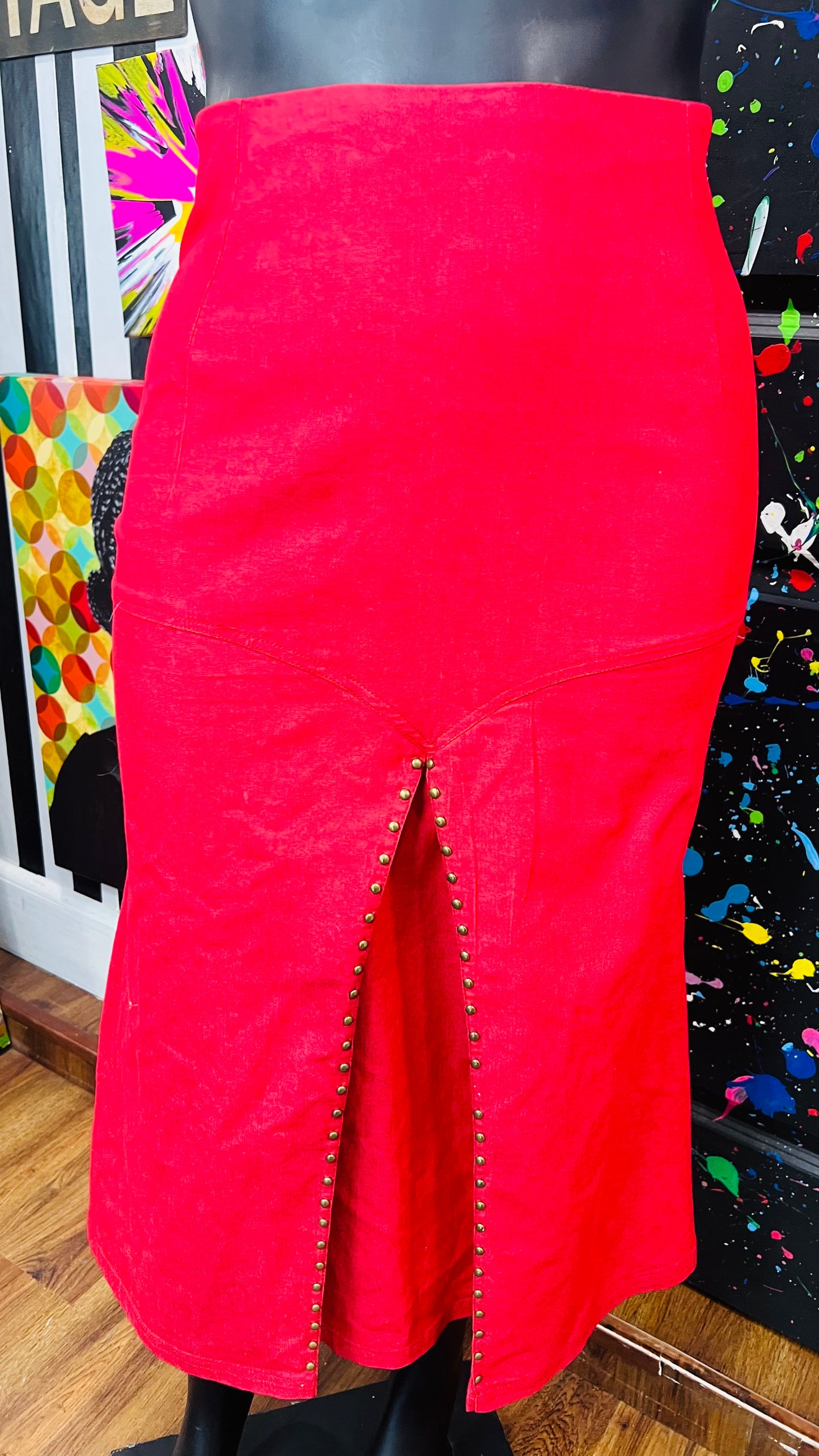Vintage Y2K Red Denim & Studded Skirt (16W)