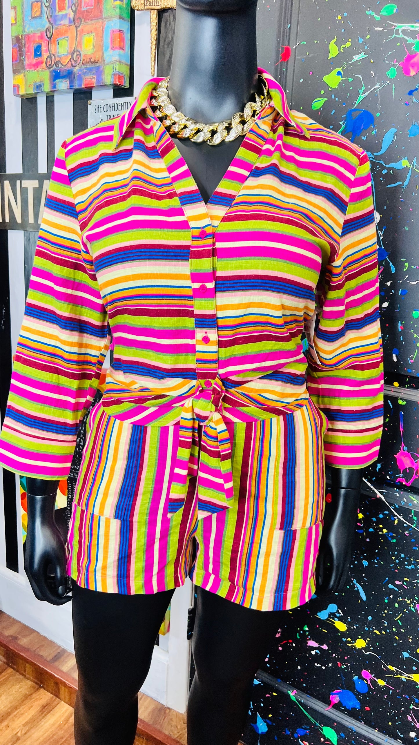 New w/Tags Striped Linen Set (14)