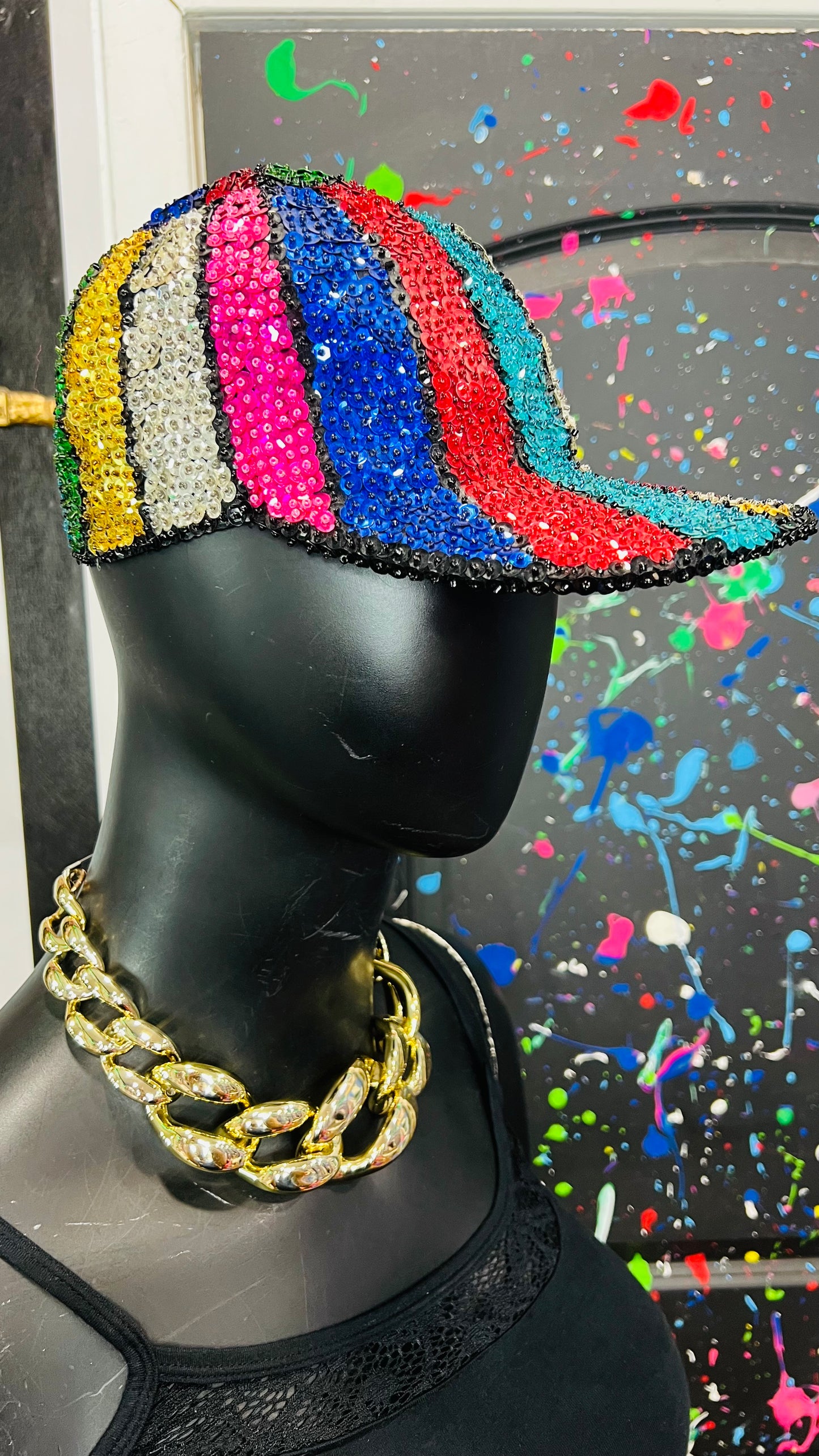 Vintage Rainbow Sequin Cap