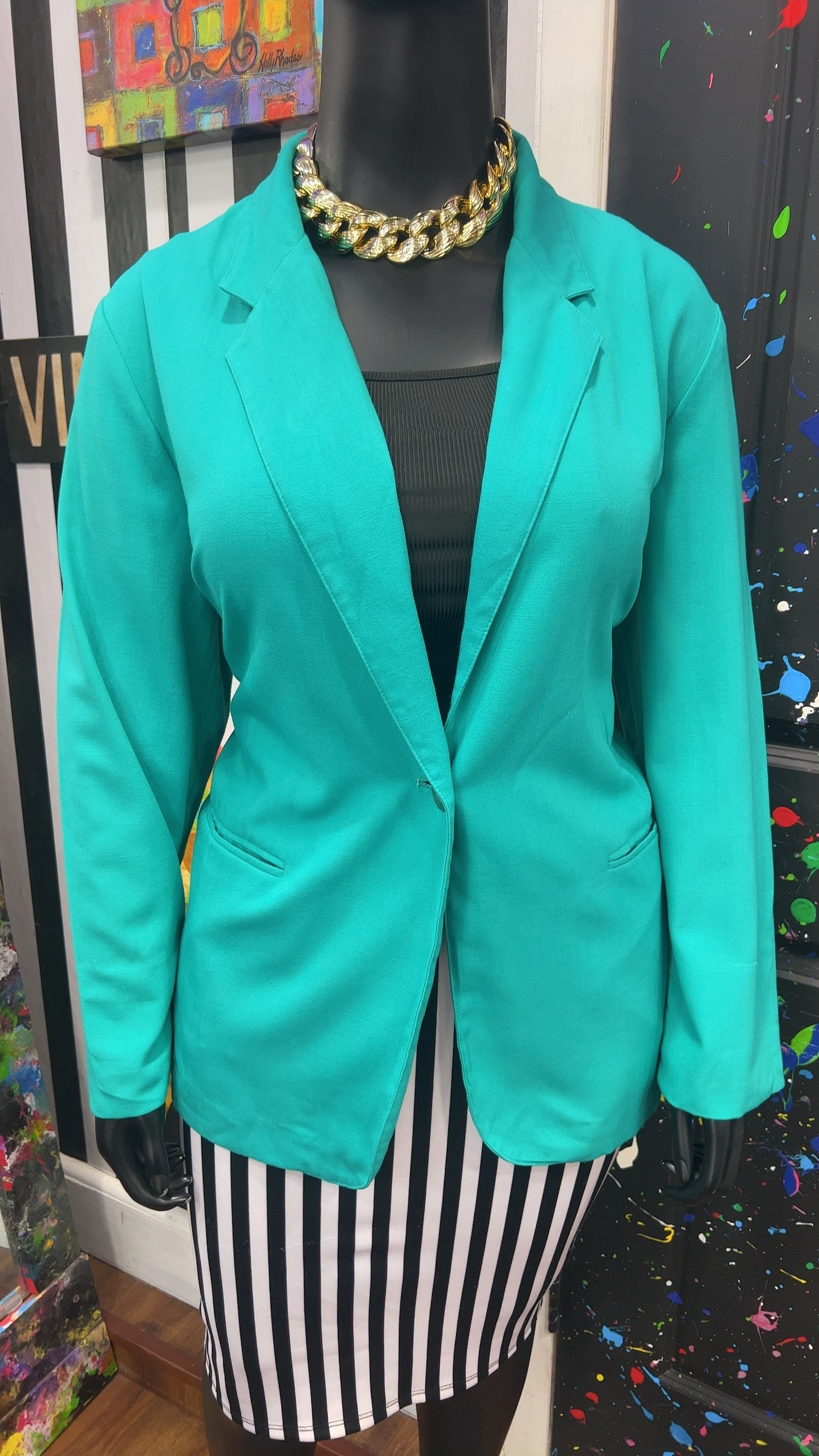 Vintage Solid Teal Blazer (24)