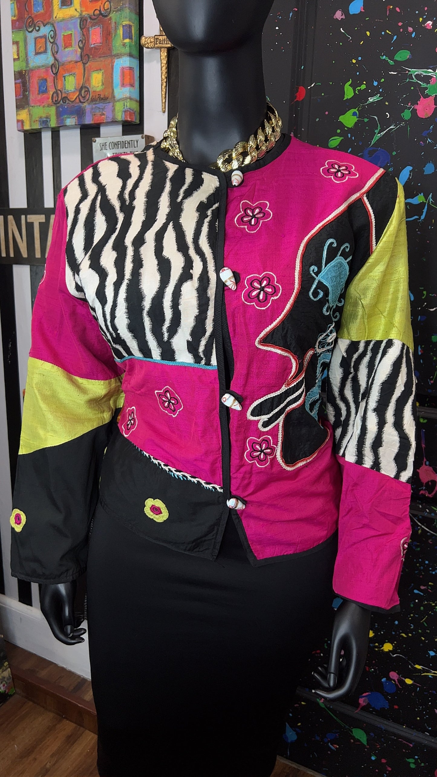 Vintage Mix Print Cropped Blazer (20)