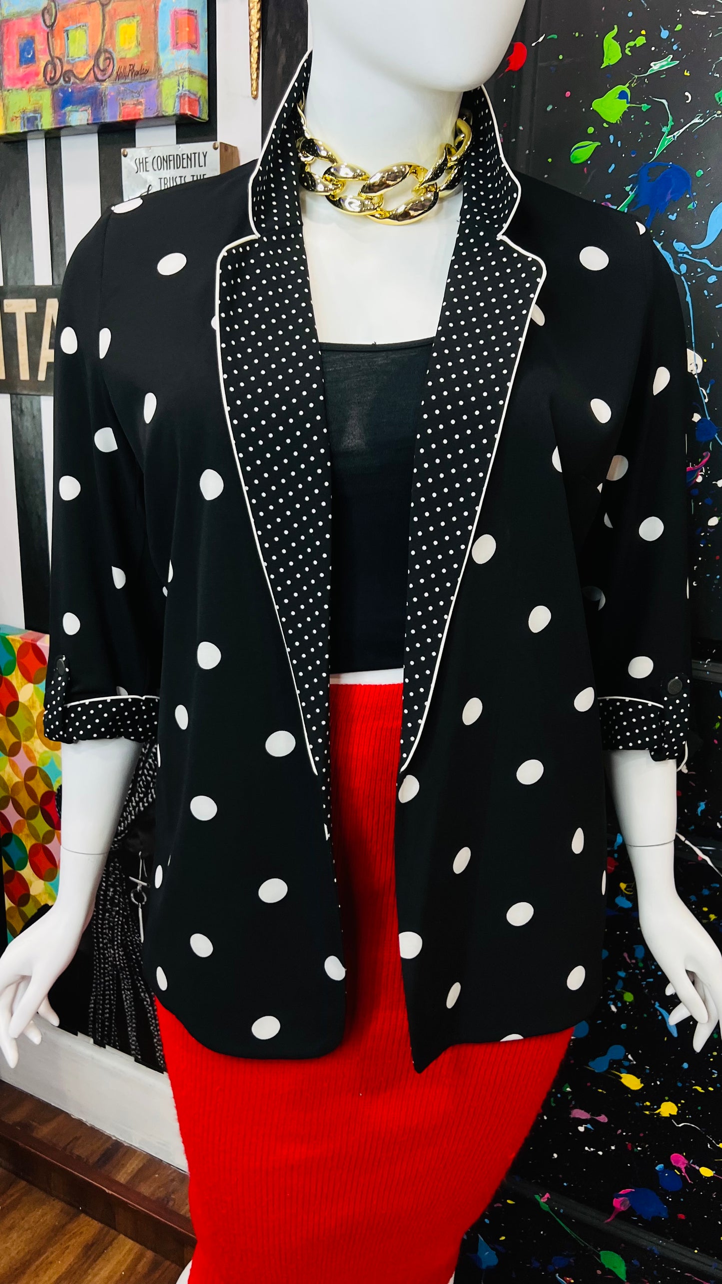 Vintage Black & White Polka Dot Blazer (18/20)