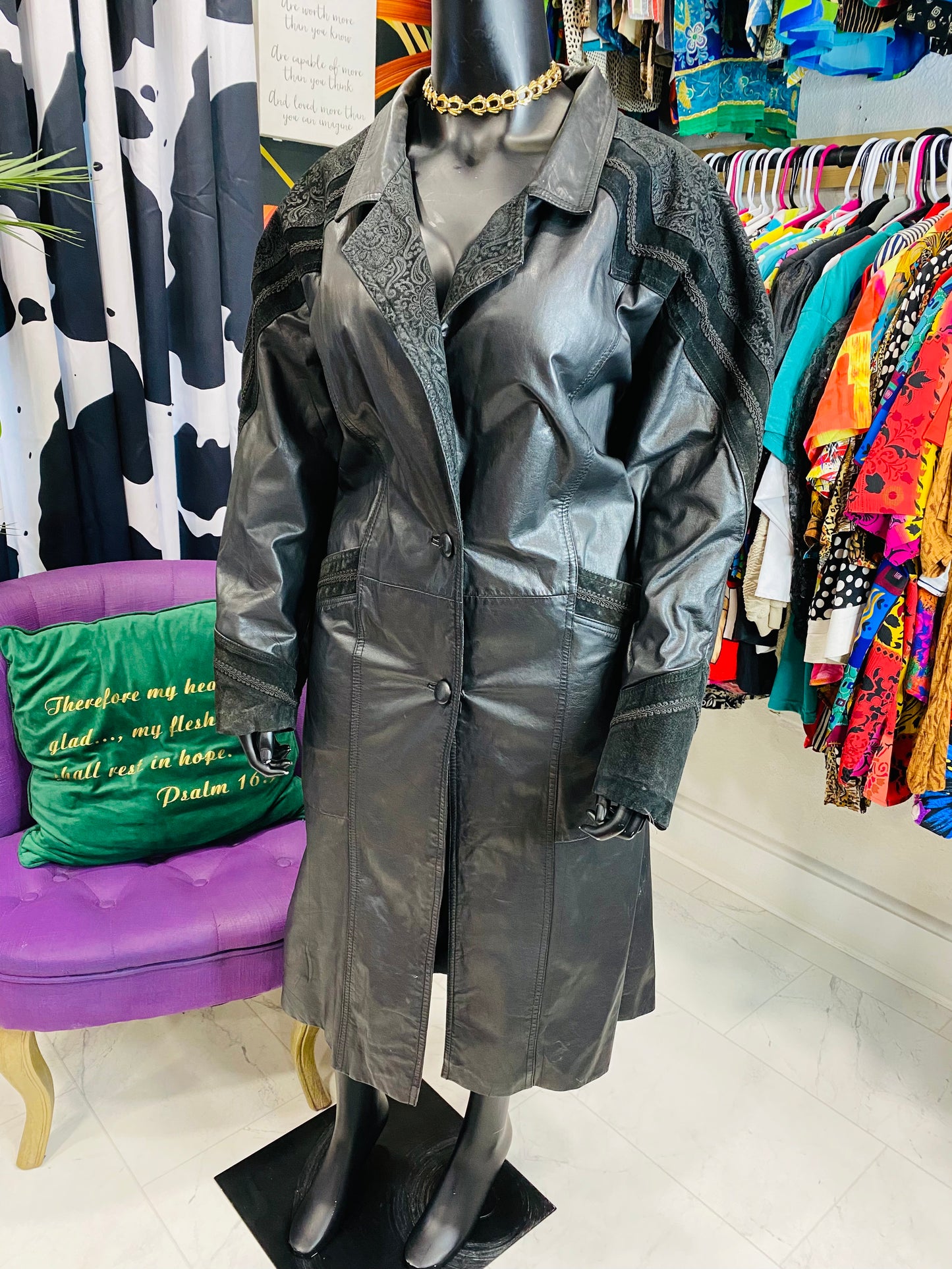 Vintage Black long leather Coat