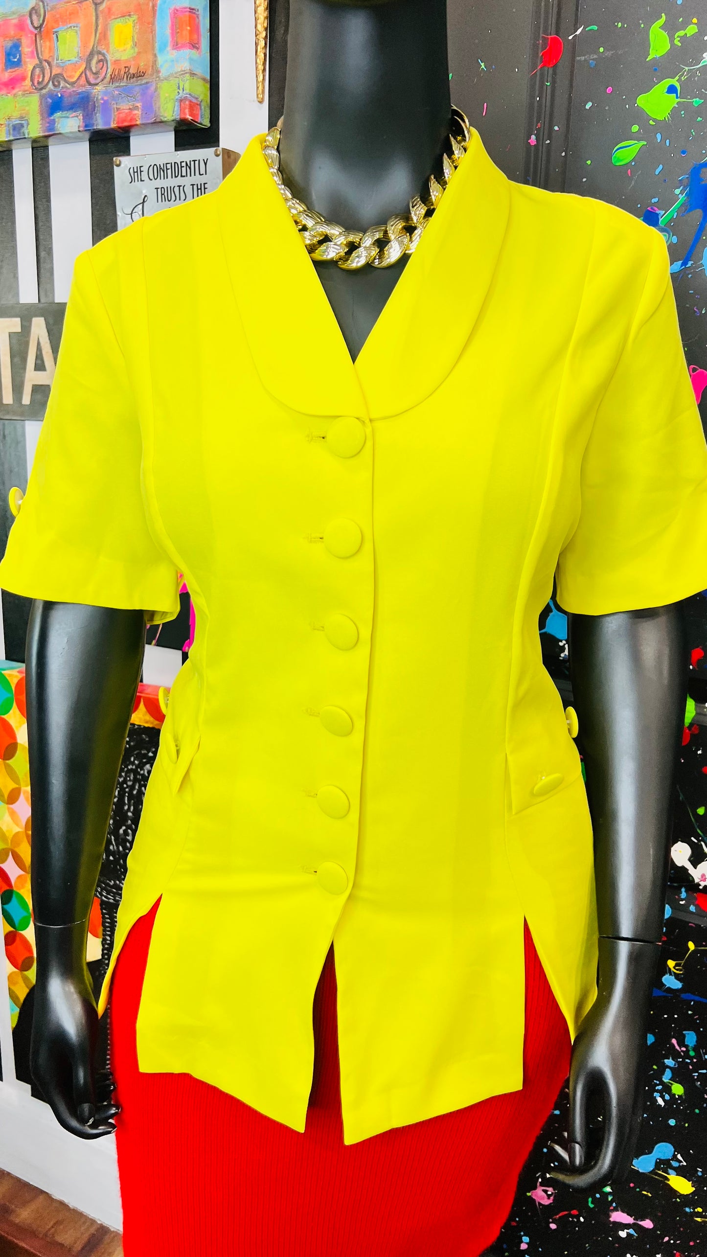 Vintage Yellow Blazer Blouse (18W)