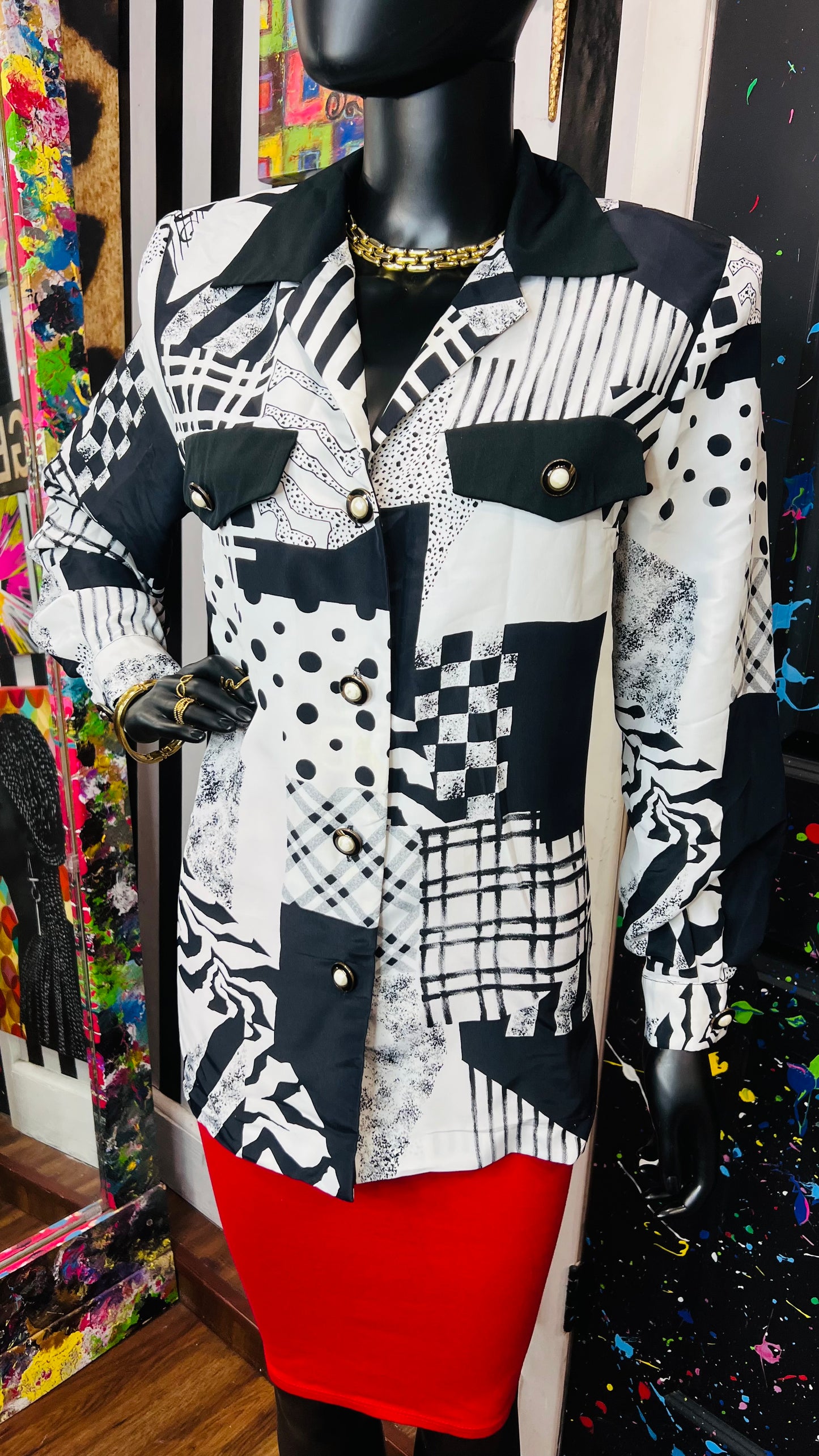 Vintage Black & White Abstract Blouse (14)