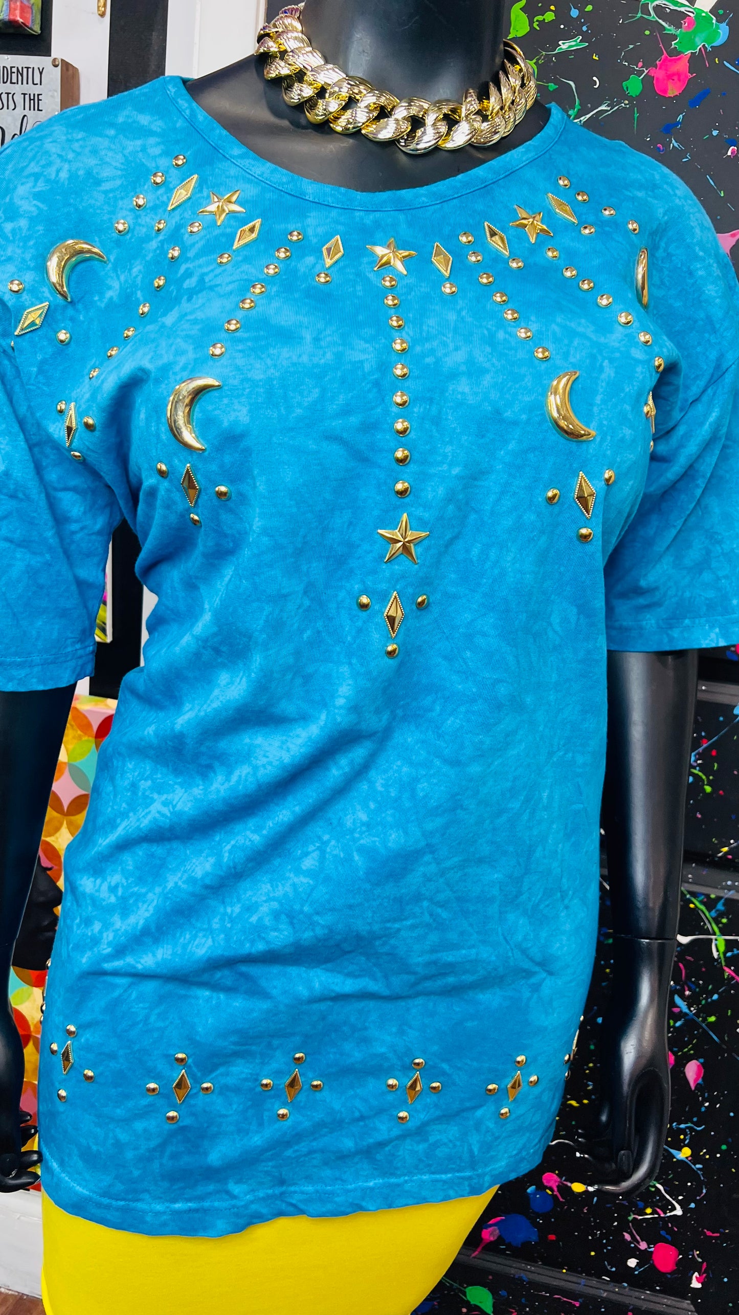 Vintage Blue Cotton Studded Blouse (18/20)