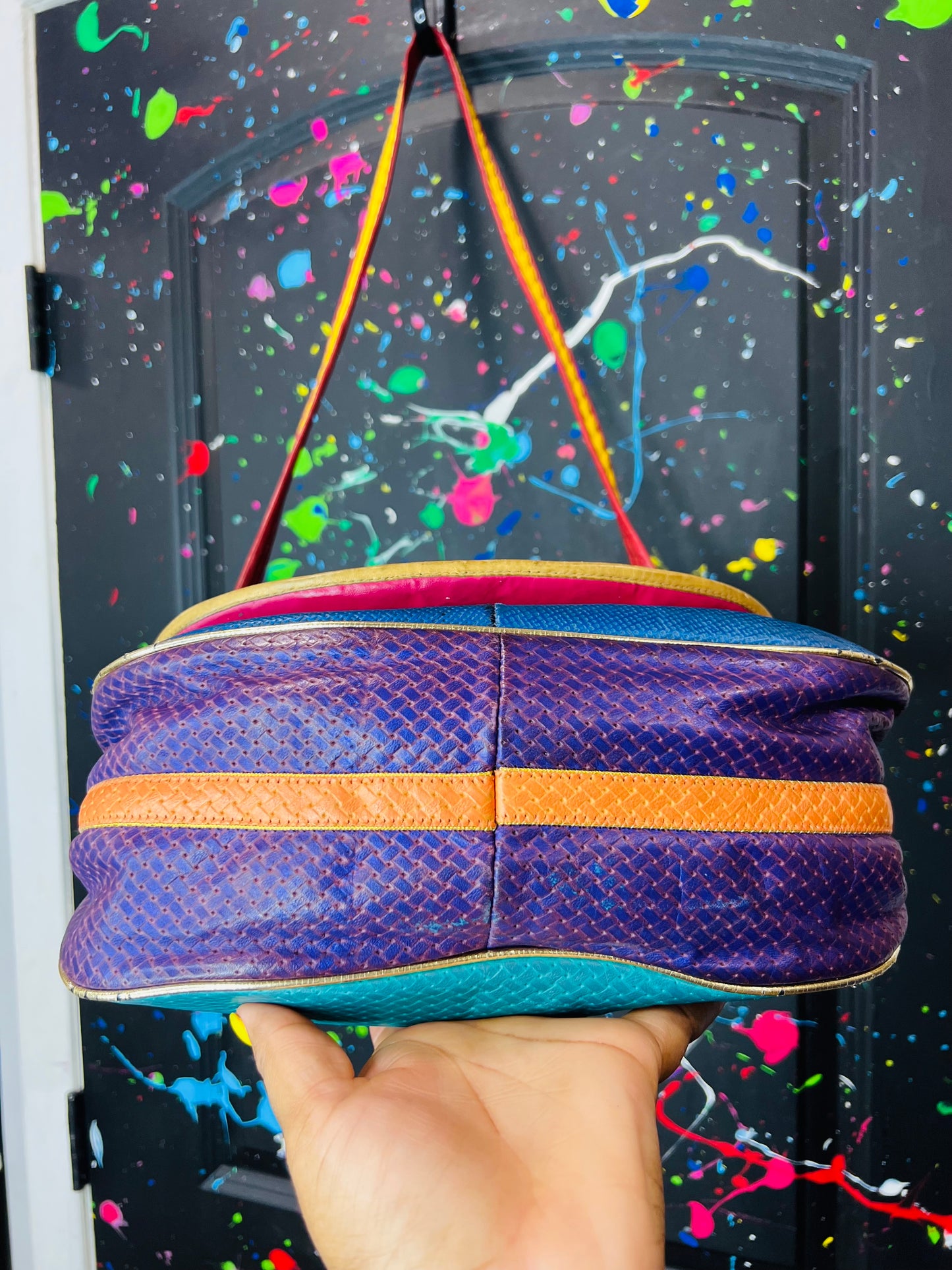 Vintage Colorful Genuine Leather Shoulder Bag