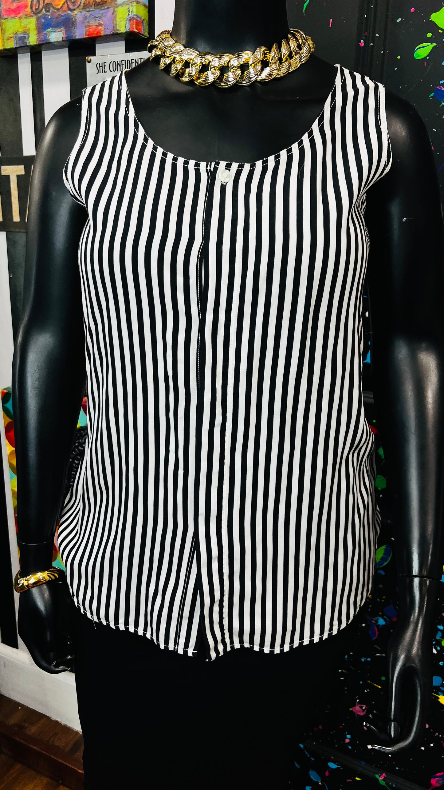 Vintage Sleeveless Black & White Blouse (12)