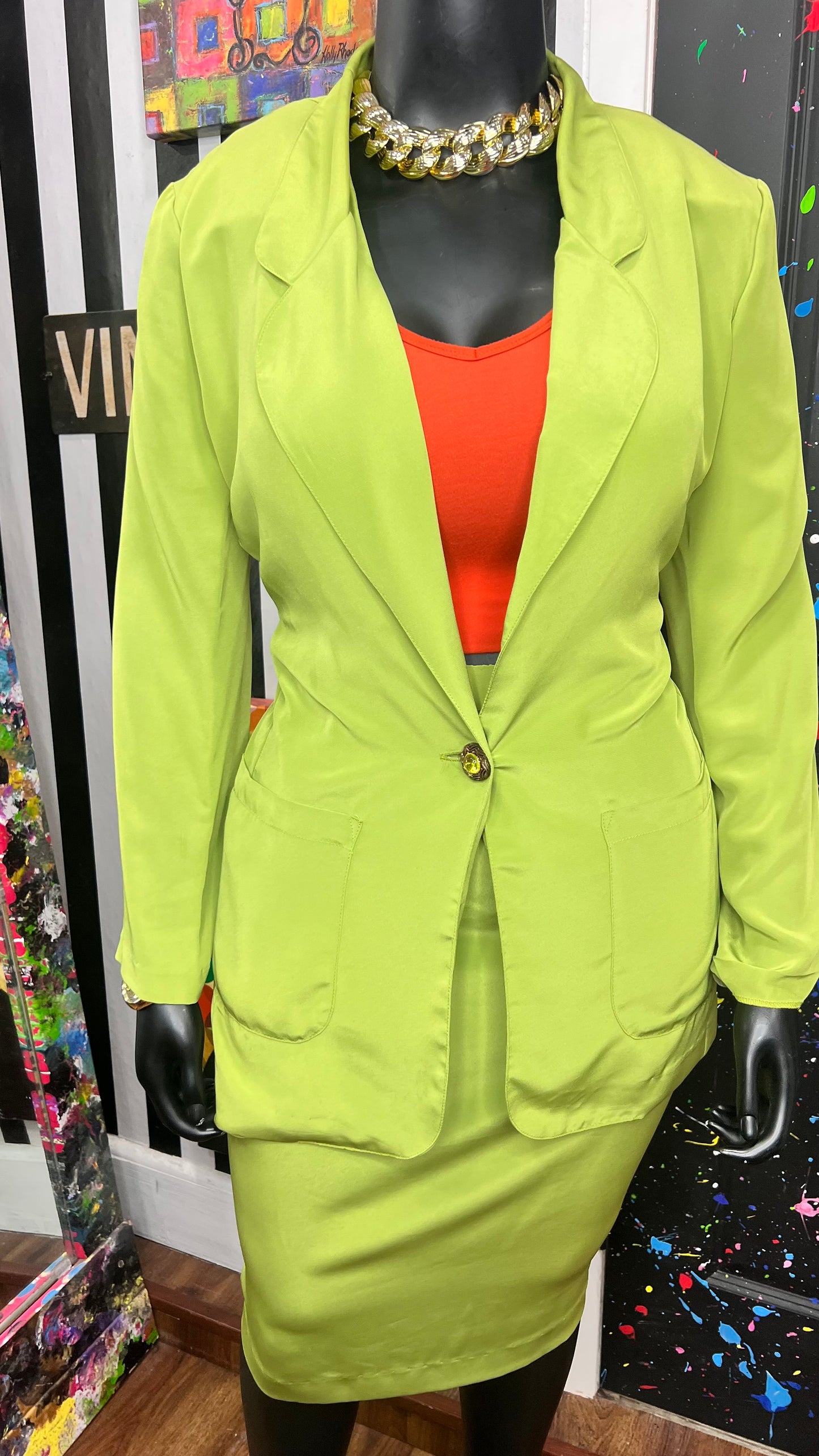 Vintage 100% Silk Green Skirt Suit (14)