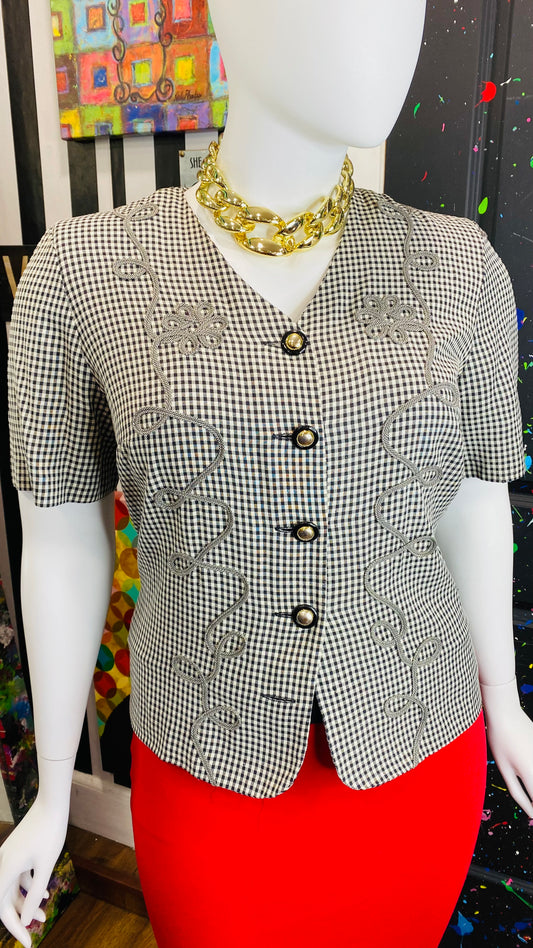 Vintage Black & White Checkered Blouse (16W)