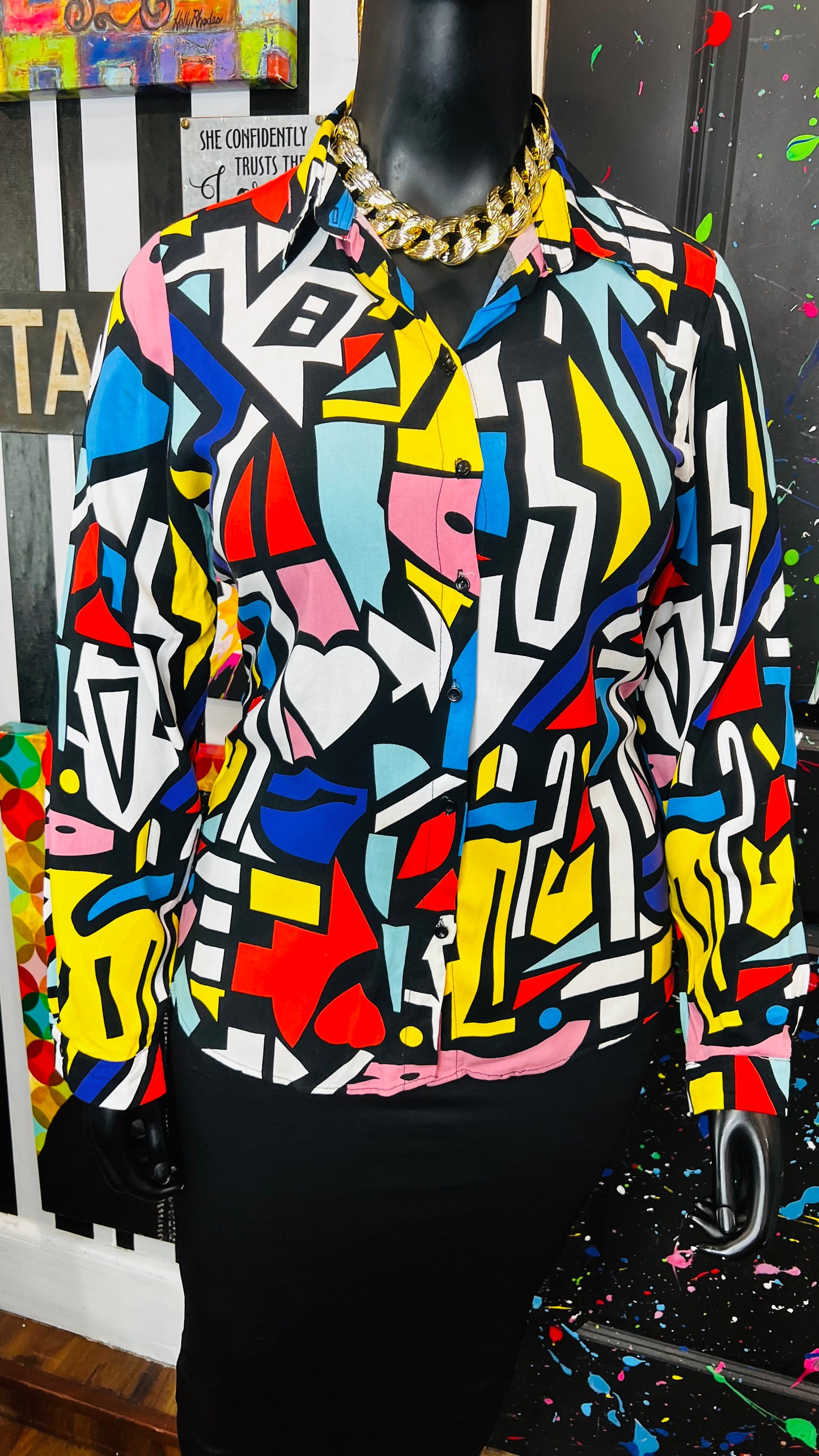 Abstract Colorblock Rayon Blouse (14)