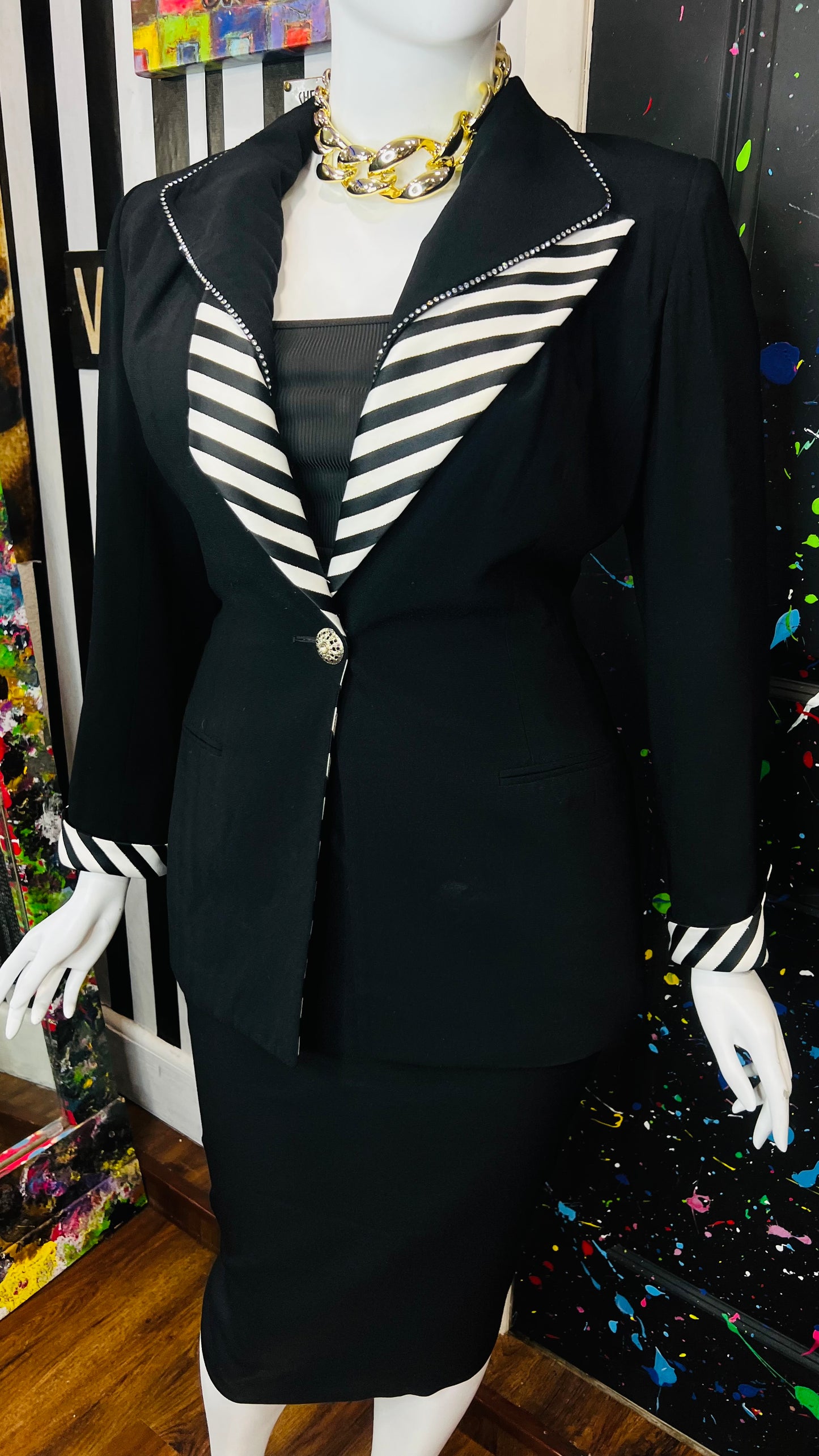 Vintage Black & Zebra Print Skirt Suit (16)
