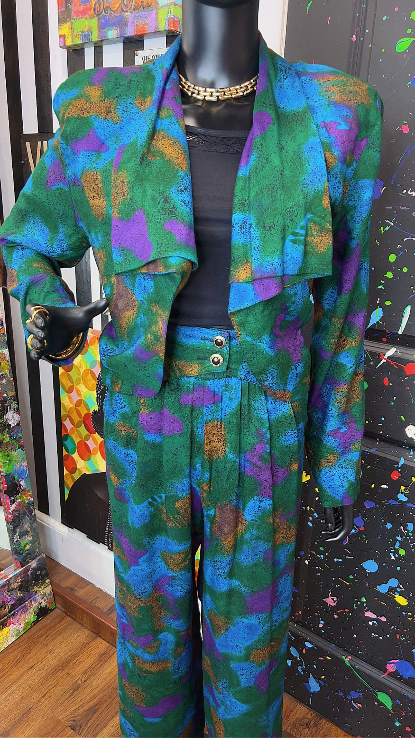 Vintage Abstract Rayon Pants Set (14)