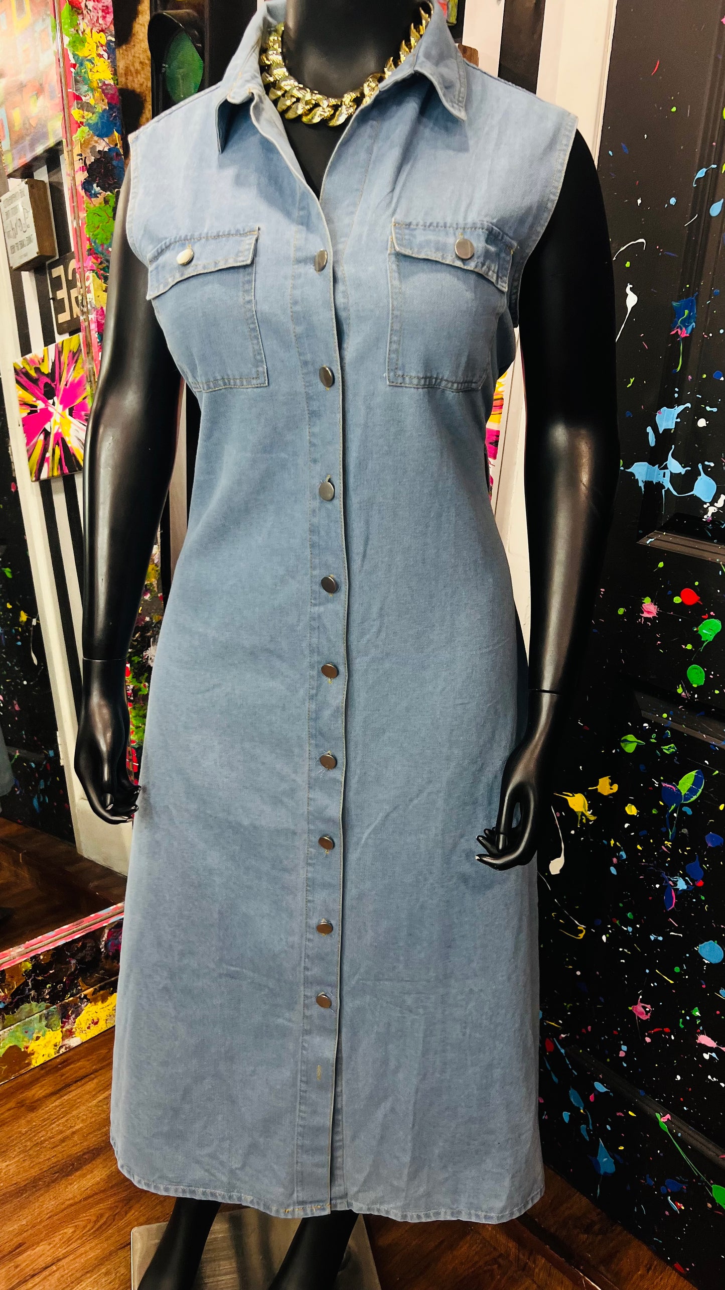 Denim Button Down Front Dress