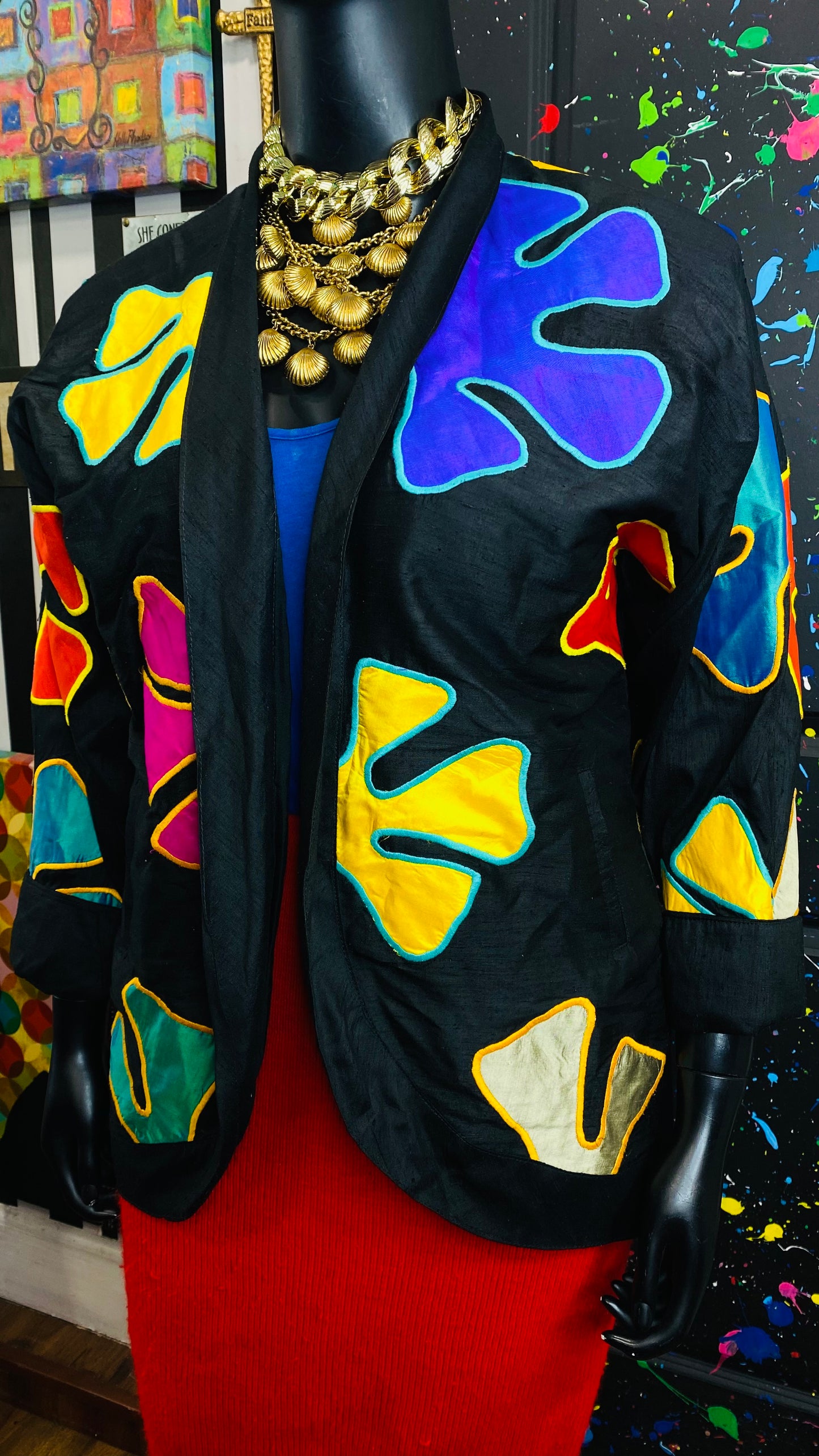 Vintage 100% Silk Embroidered Duster/ Open Blazer (OS)