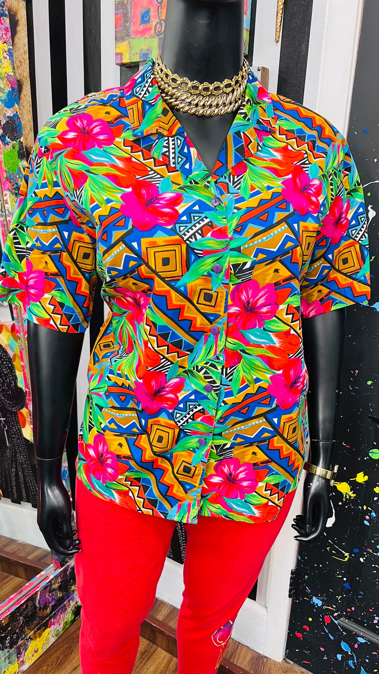 Vintage Abstract Cotton Blouse (22)