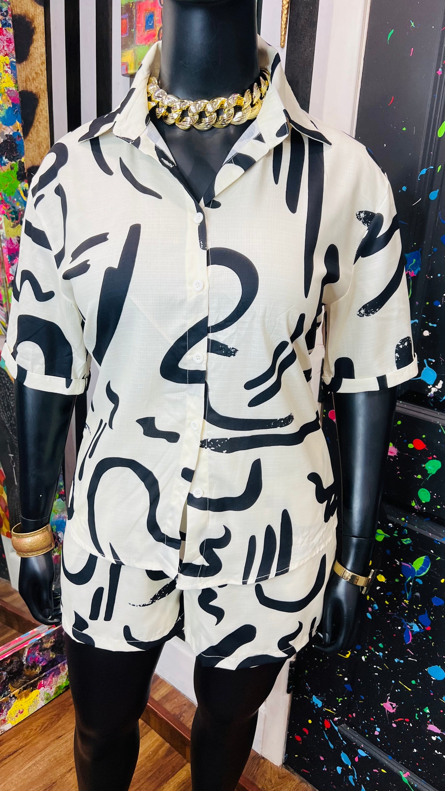 Vintage Inspired Shorts Set - Black & White (14)