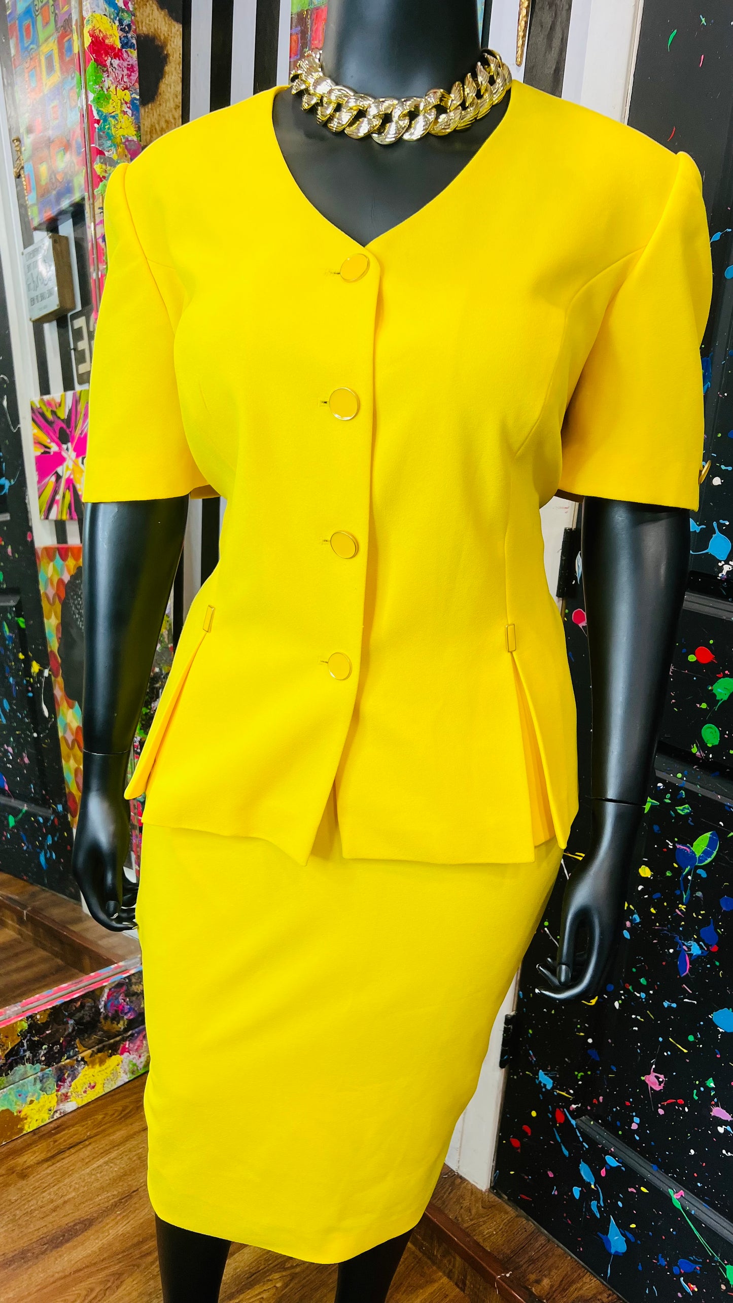 Vintage Solid Yellow Skirt Suit (20W)