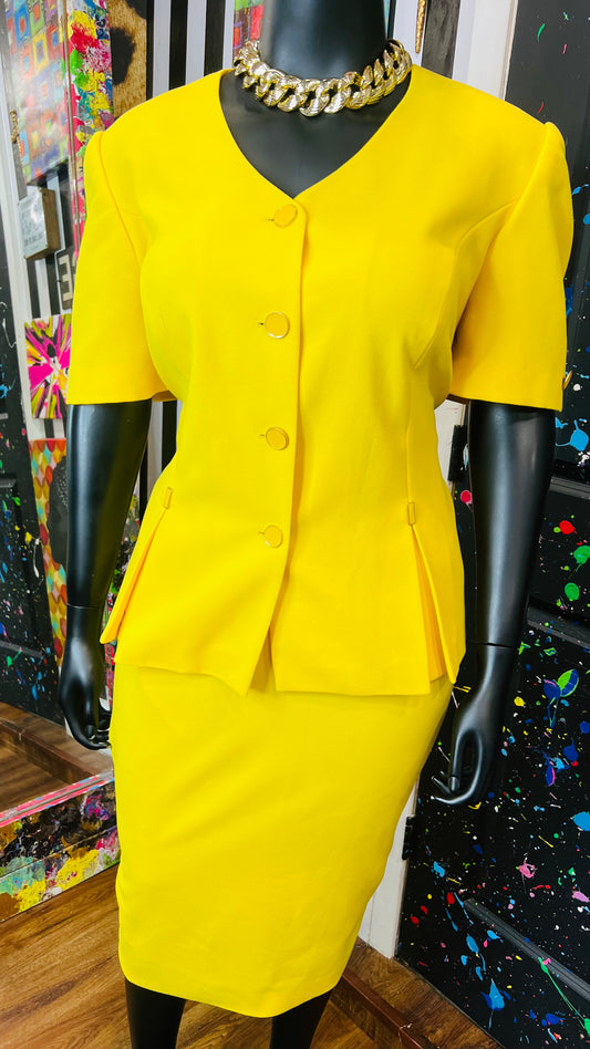 Vintage Solid Yellow Skirt Suit (20W)