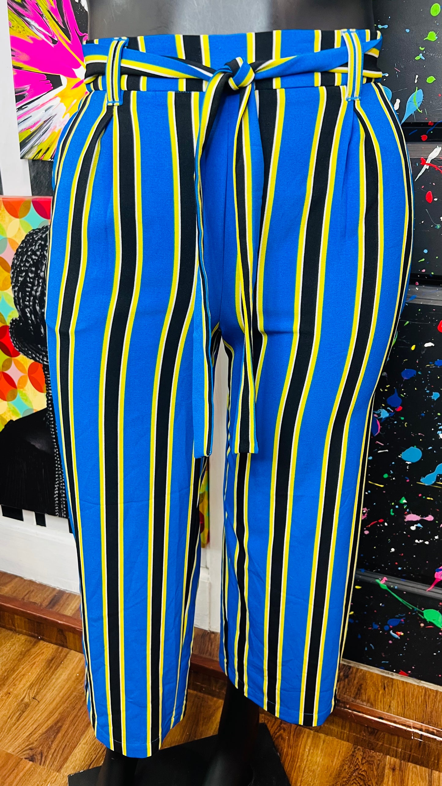 Ashley Stewart New w/ Tags Yellow Black & White Striped Capris (14/16)
