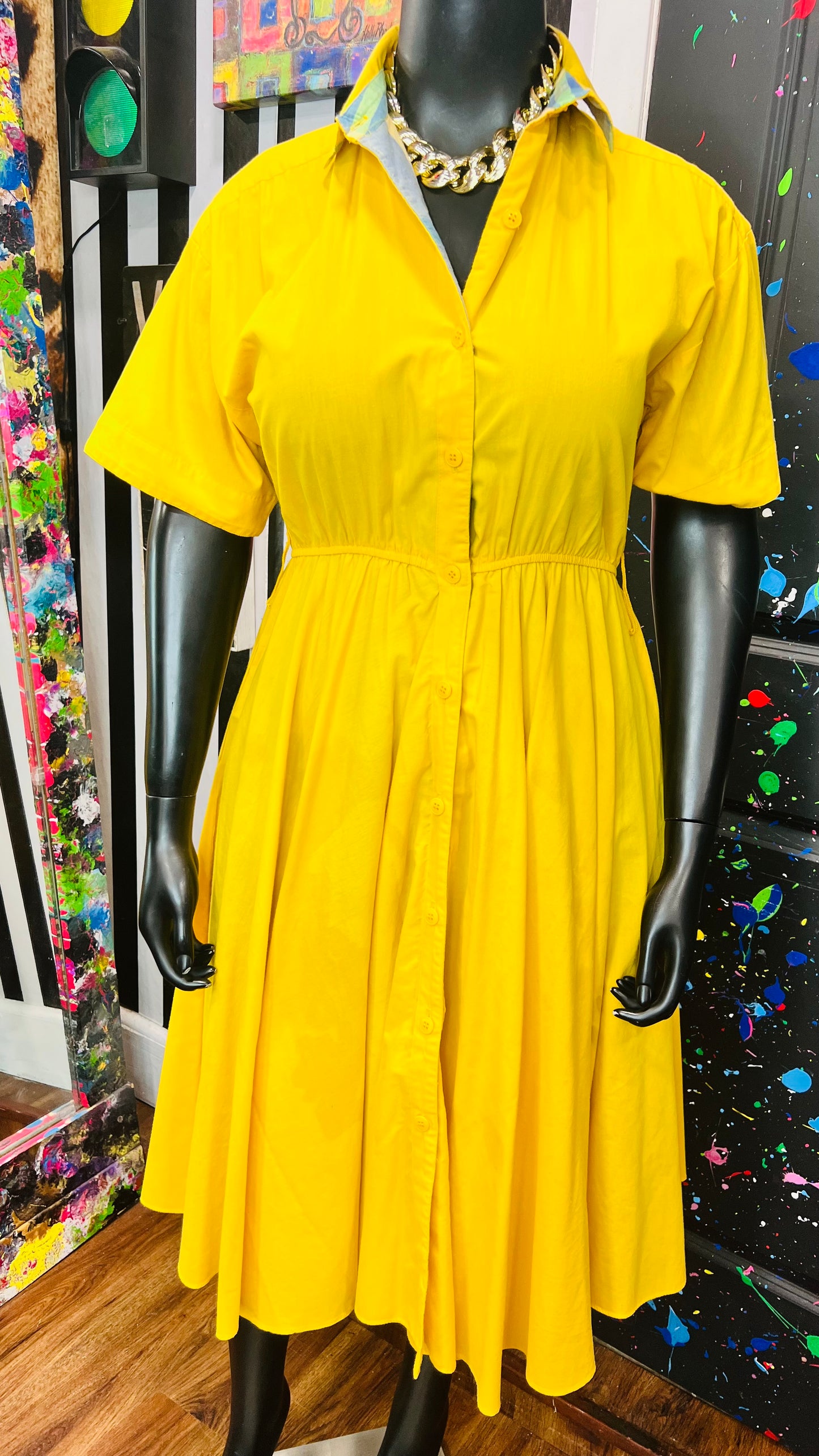 Vintage Yellow Cotton Dress (12/14)