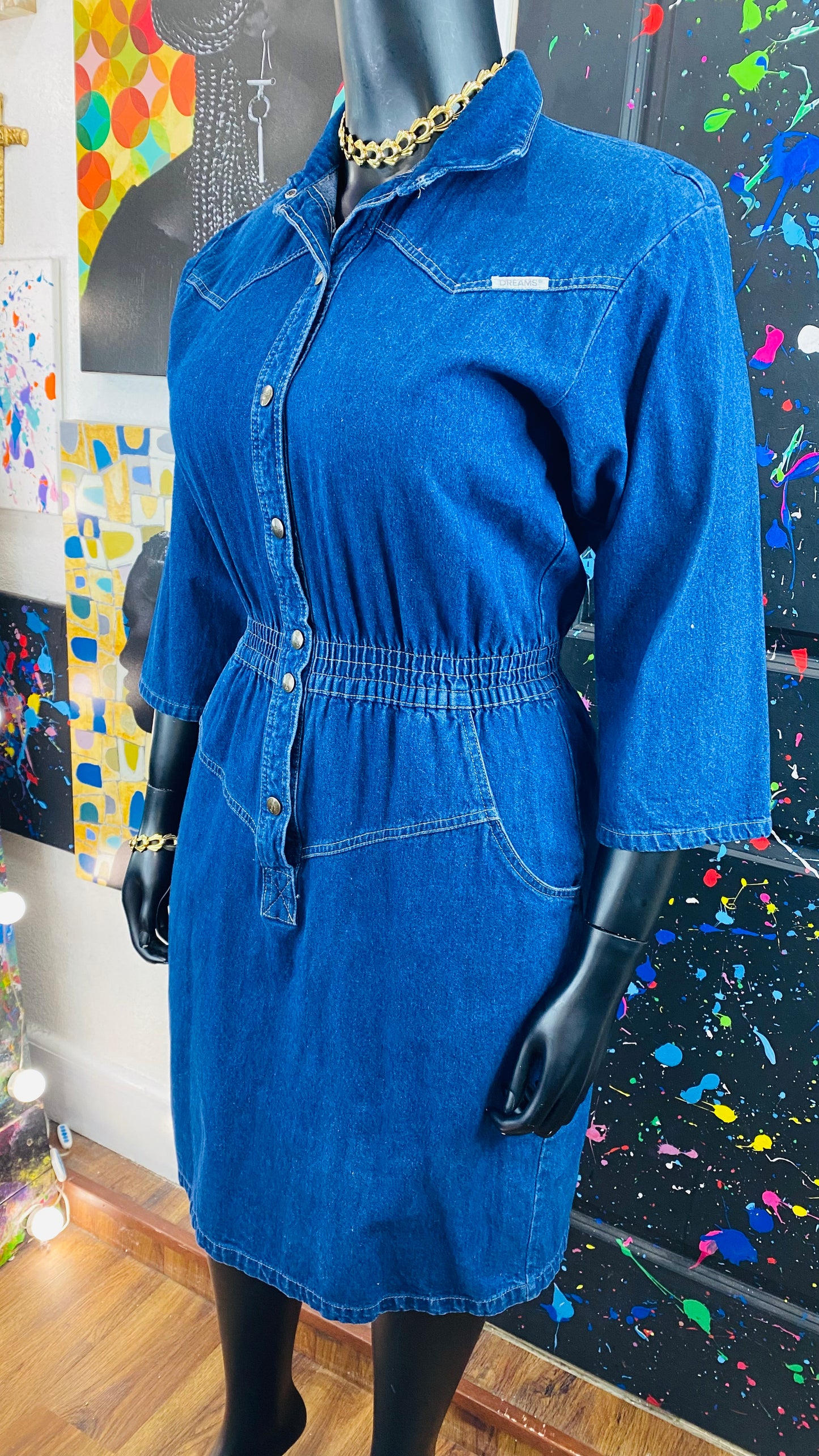 Vintage 3/4 Sleeve Denim Dress