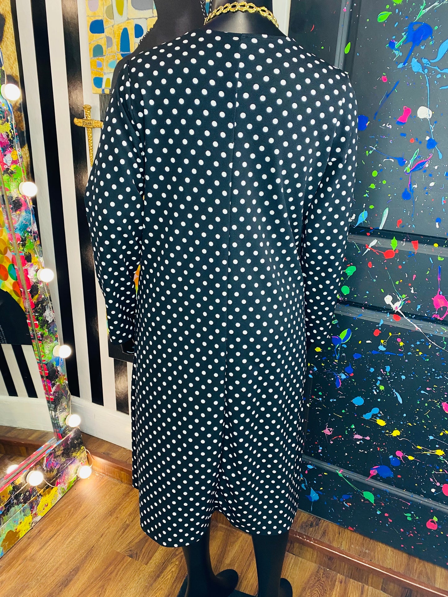 Vintage B&W Polkadot Open Duster