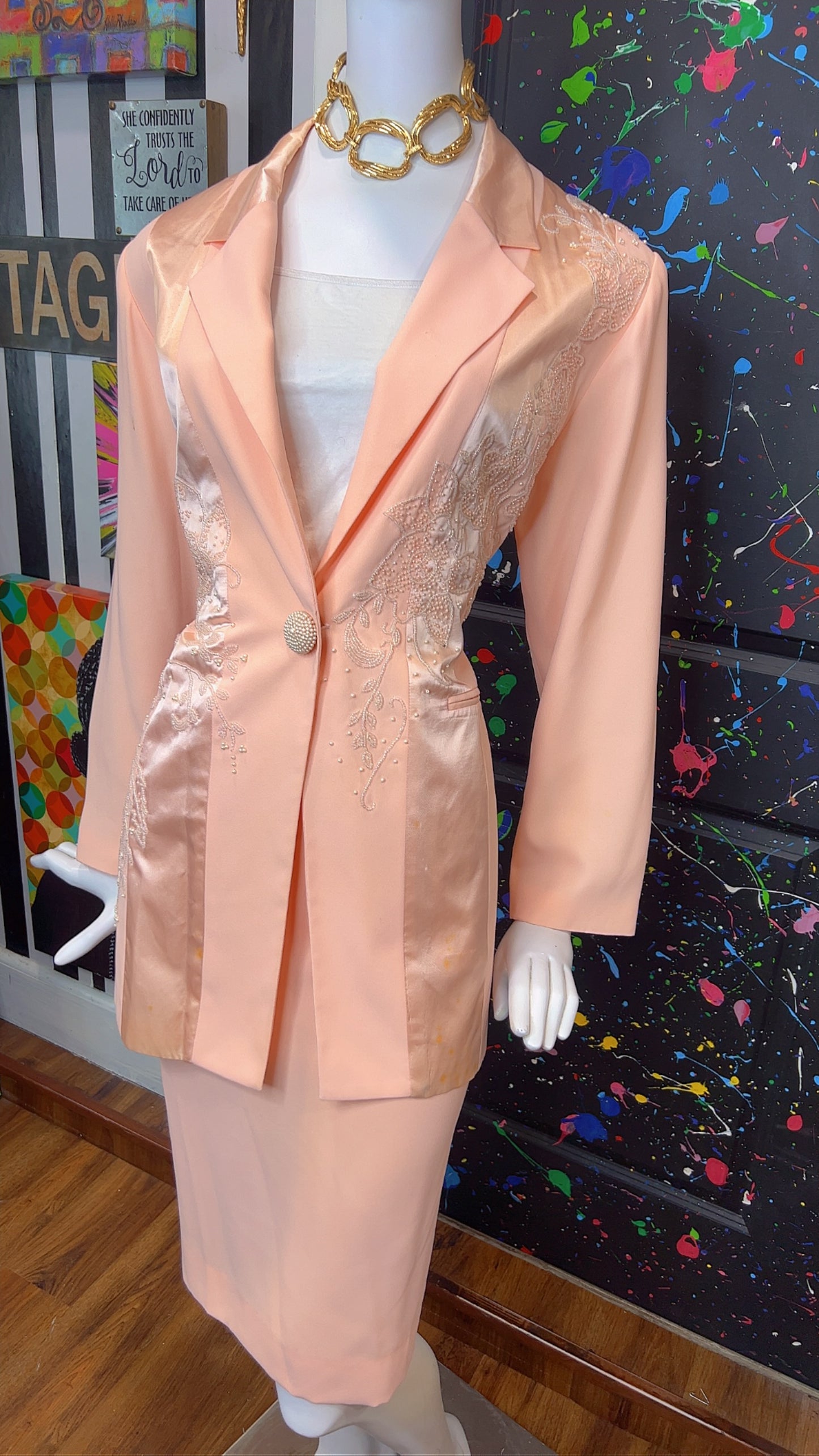 Vintage Salmon Pink Skirt Suit (14)