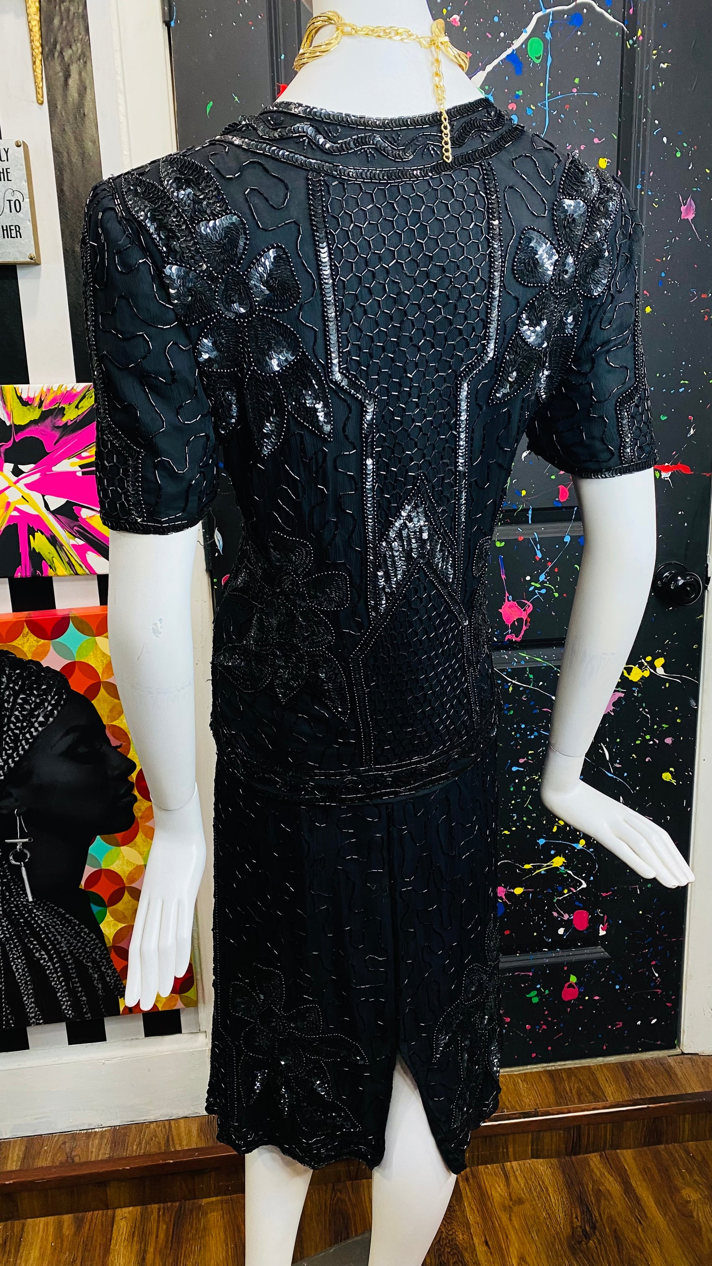 Vintage Black Sequin Skirt Suit (14)