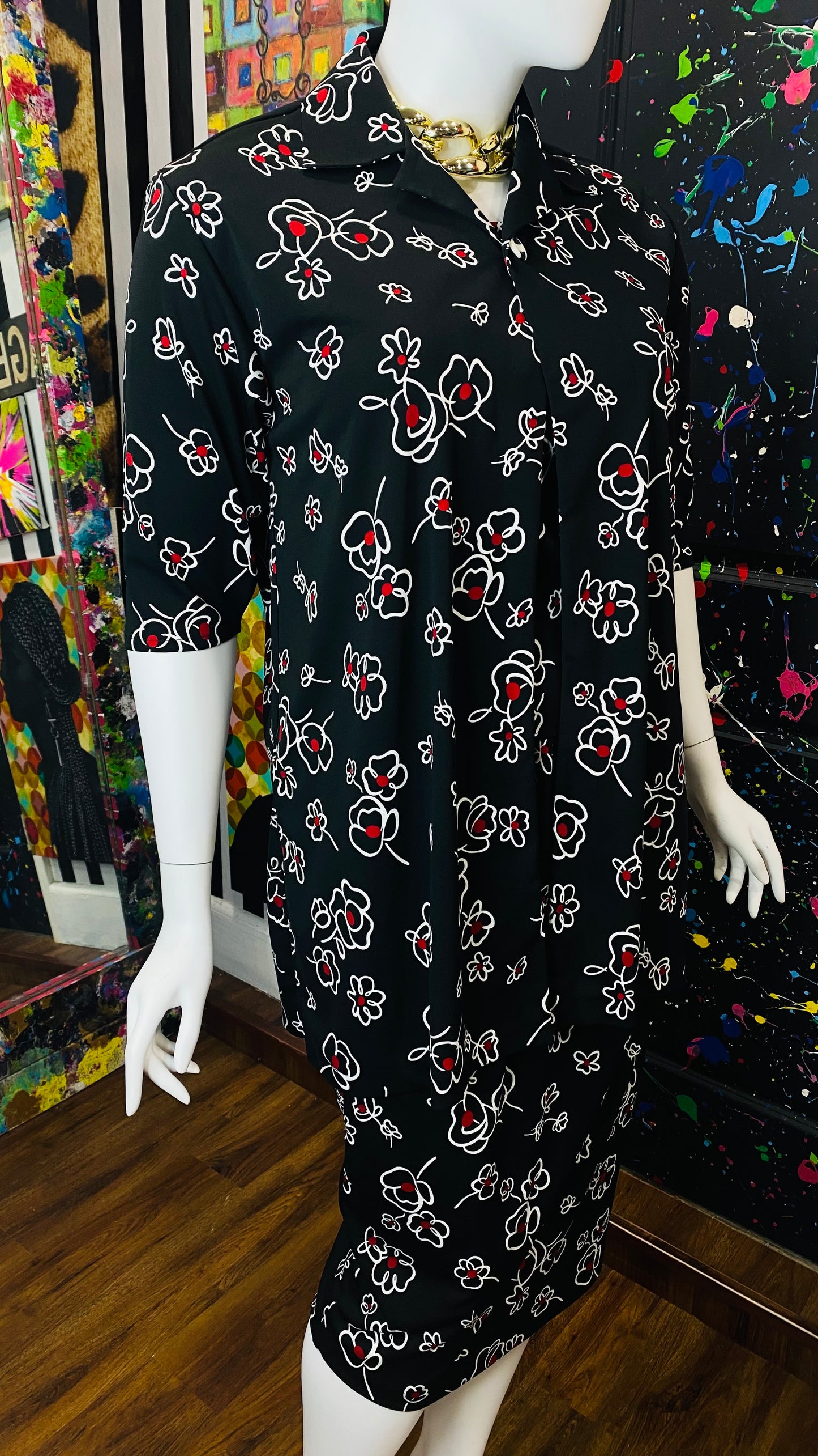 Vintage Black, White & Red Floral 3 Piece Set (18)