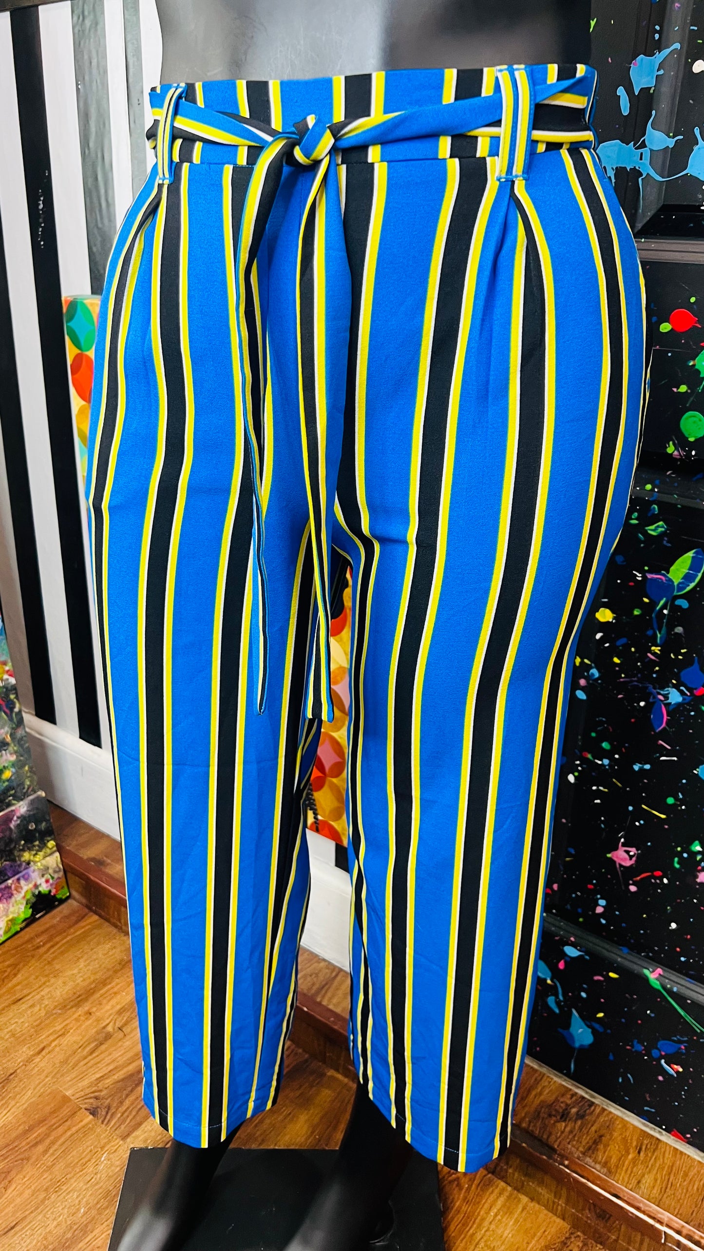 Ashley Stewart New w/ Tags Yellow Black & White Striped Capris (14/16)