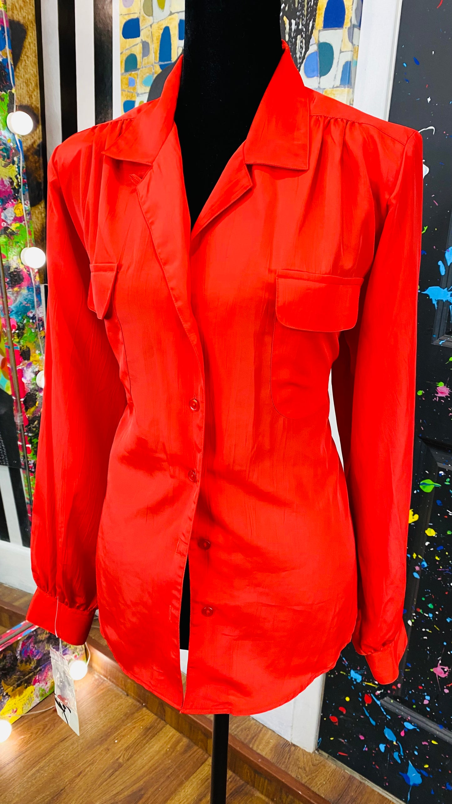 Vintage Long Sleeve Red Blouse