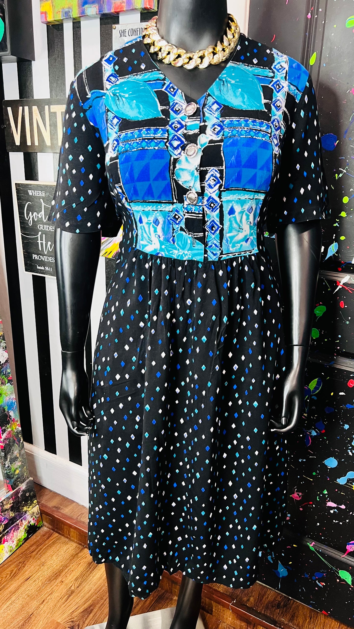 Vintage Rayon Abstract Print Dress (20)