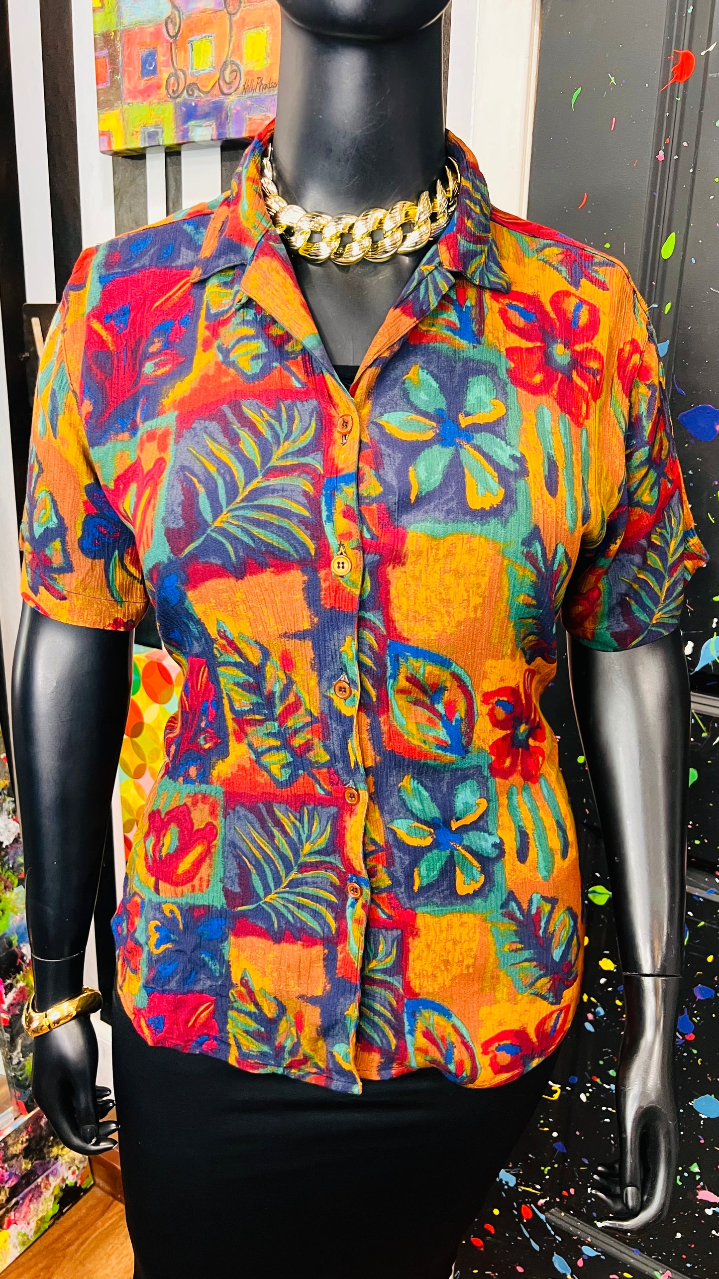 Vintage Tropical Rayon Short Sleeve Blouse (18)