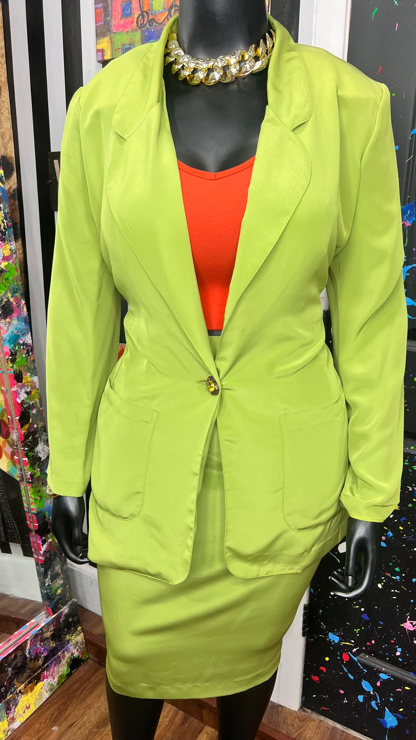 Vintage 100% Silk Green Skirt Suit (14)