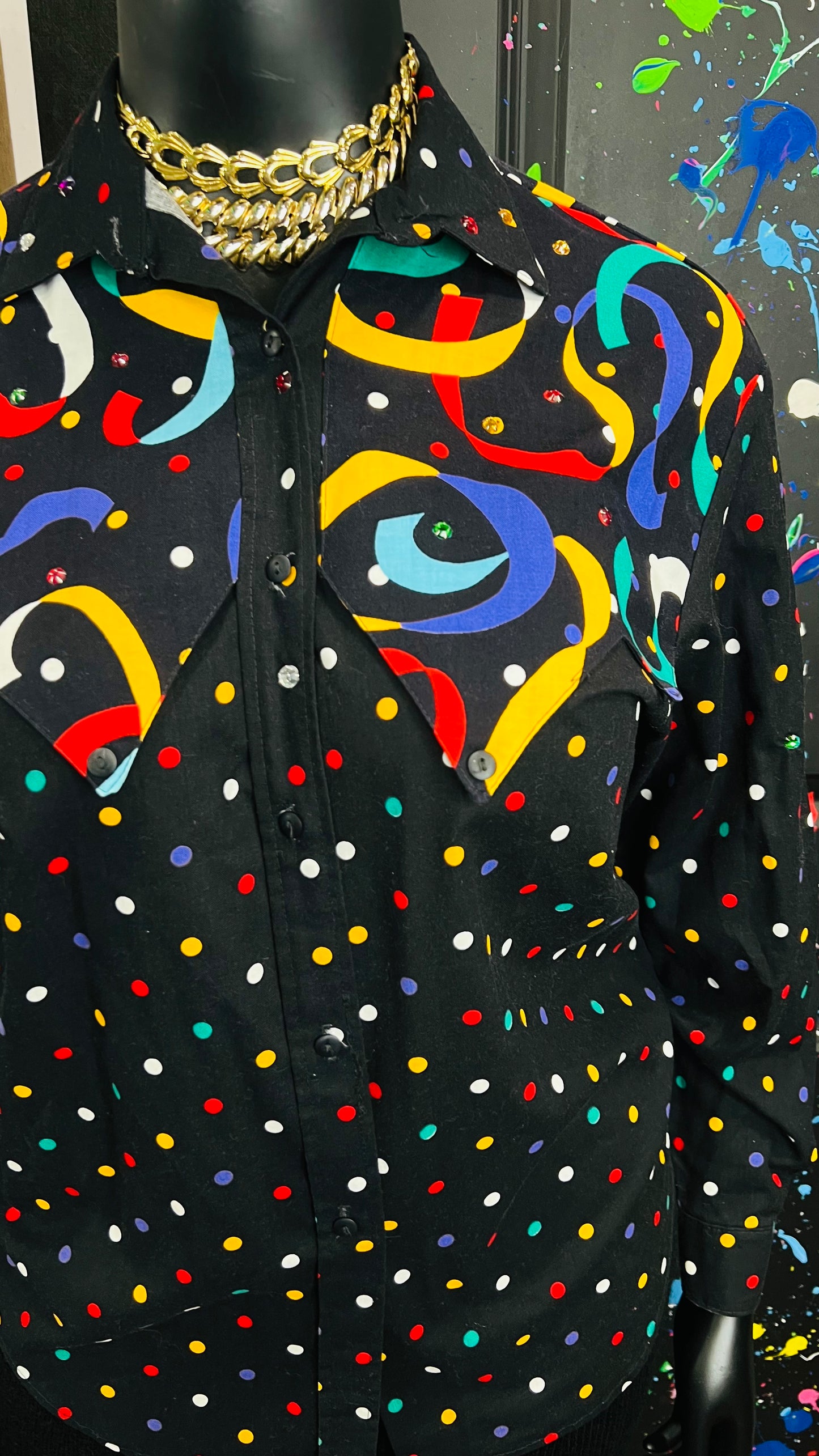 Vintage Colorblock Jeweled Western Blouse (14)
